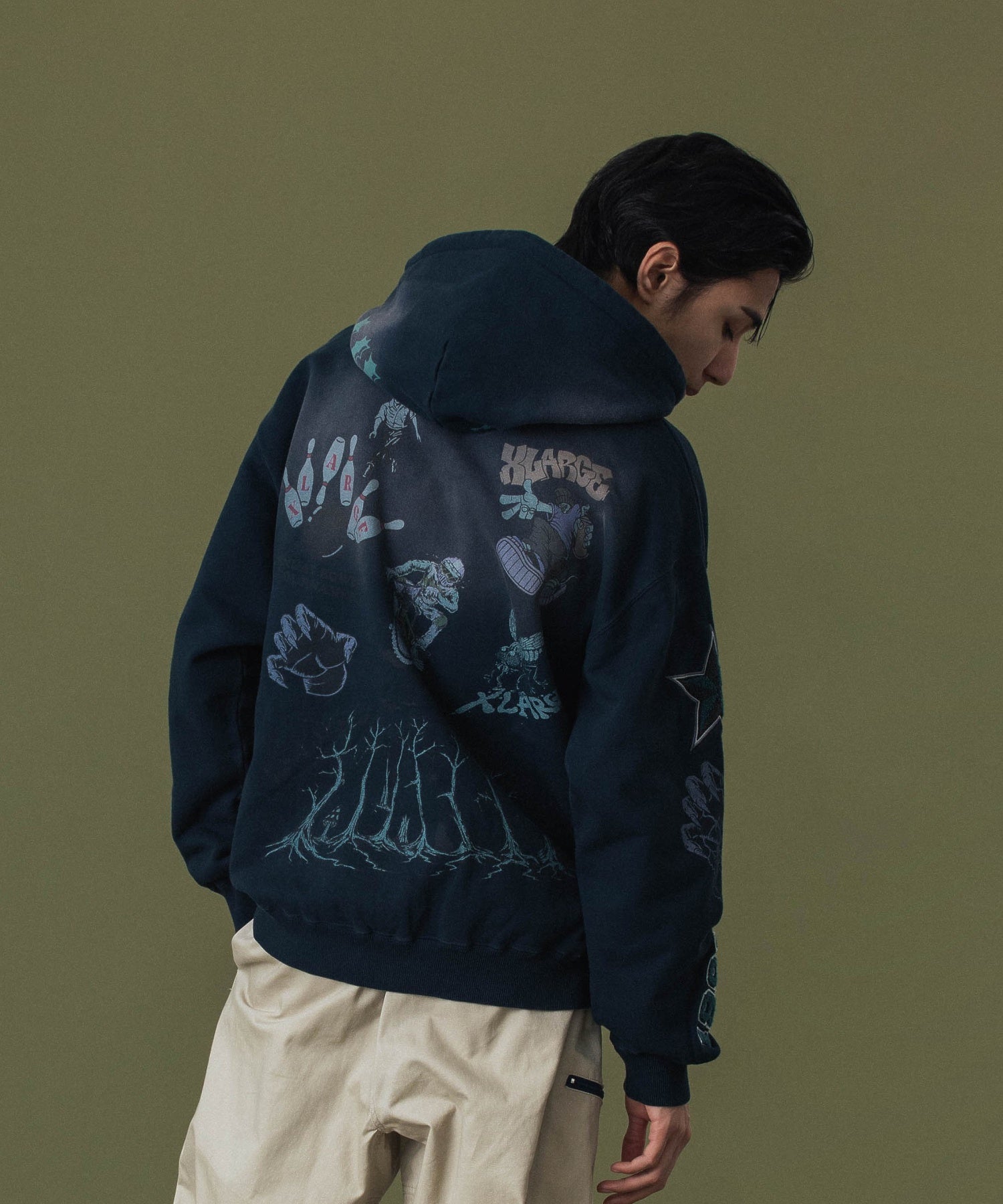 MULTI LOGO ZIP UP HOODED SWEATSHIRT