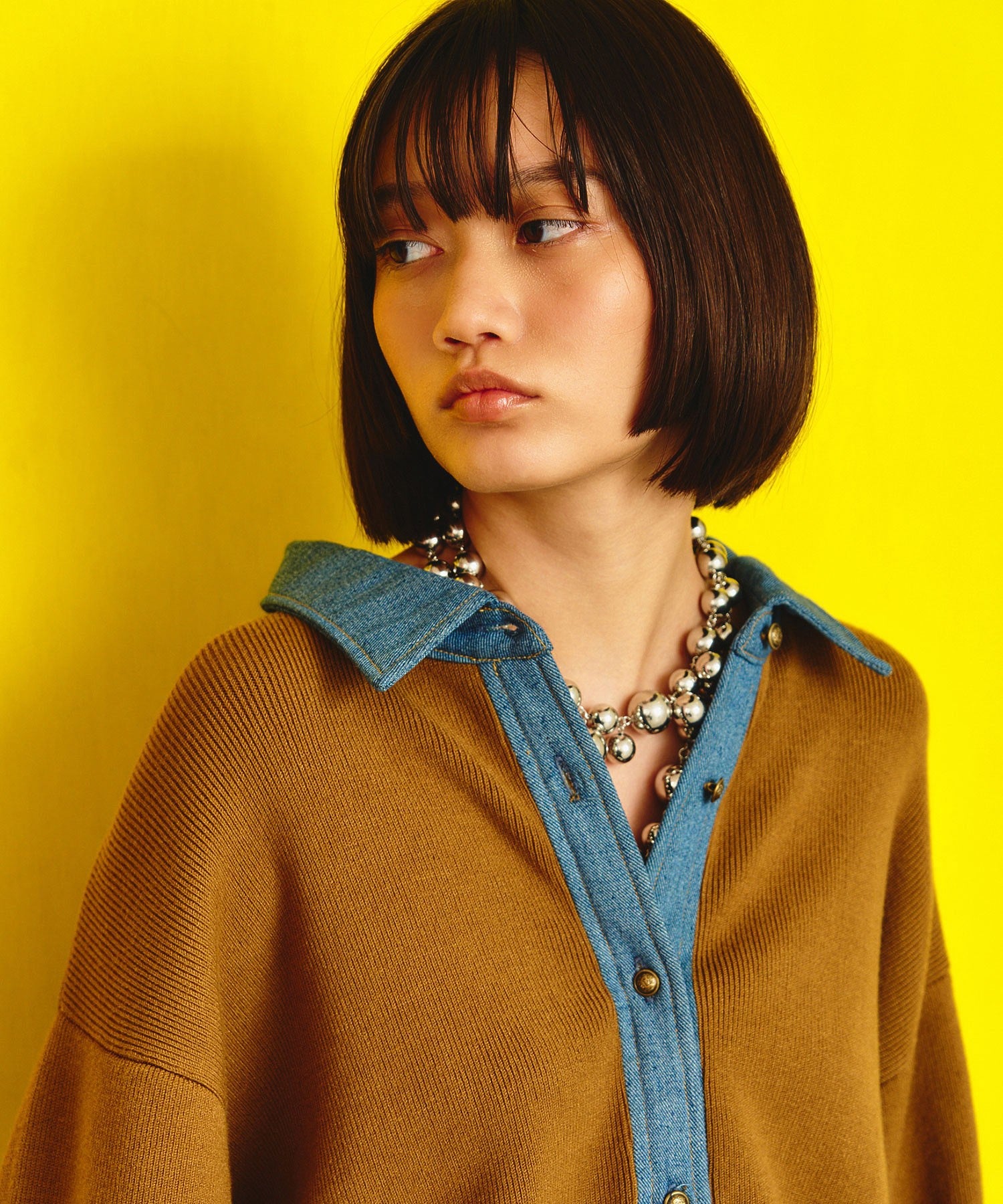 GENE HEAVENS/KNIT x DENIM CARDIGAN