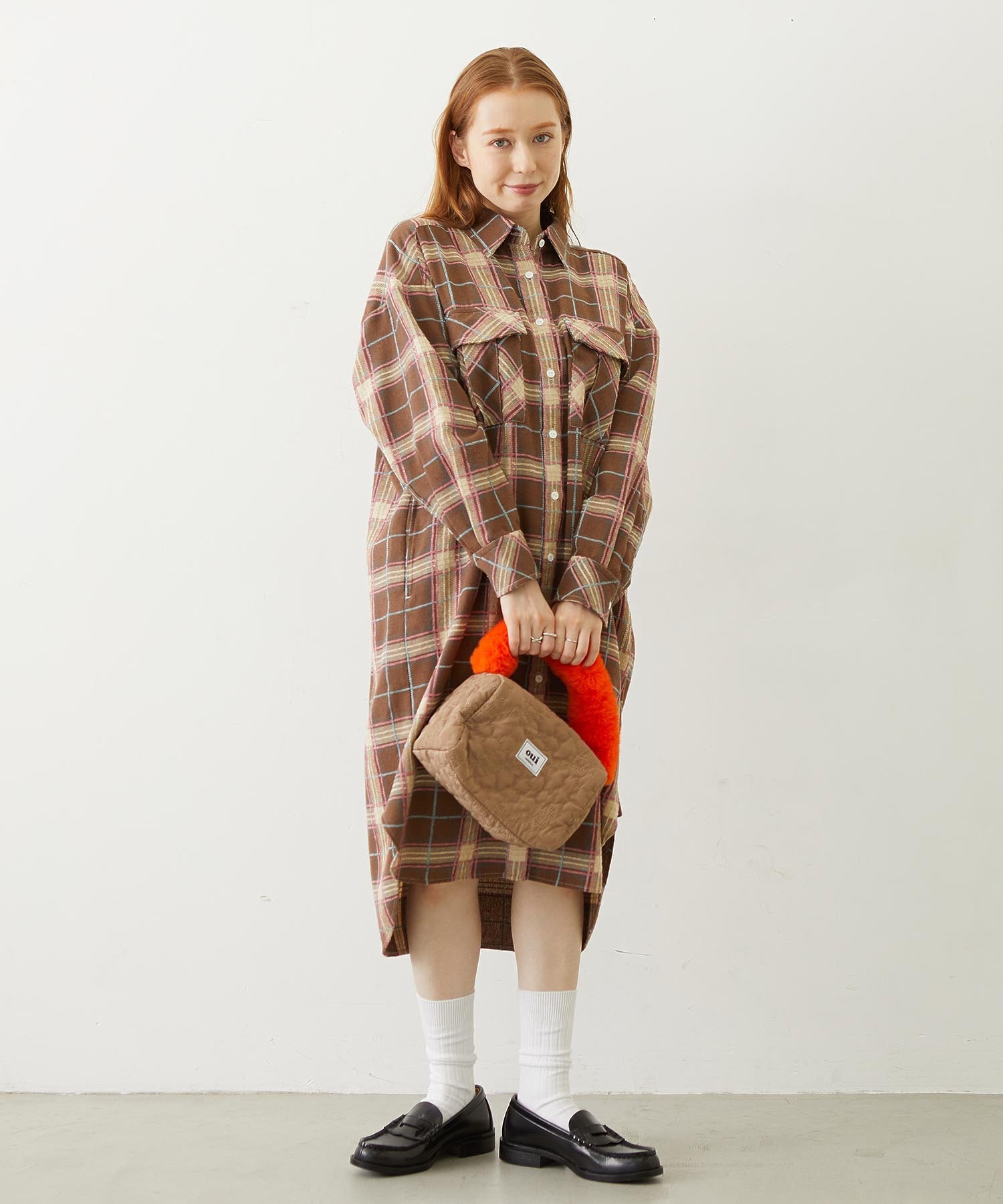 LOGO PLAID SHIRT DRESS
