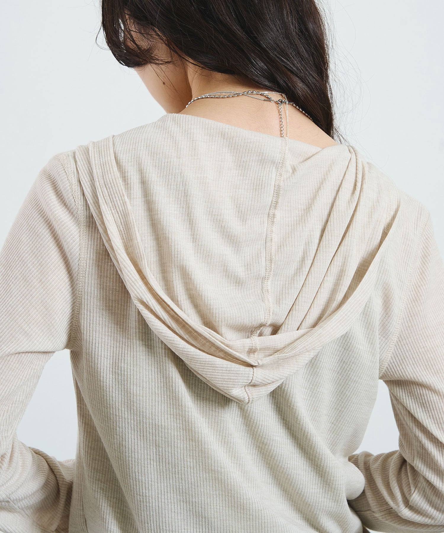 HOODED HENLEY RIB TOP