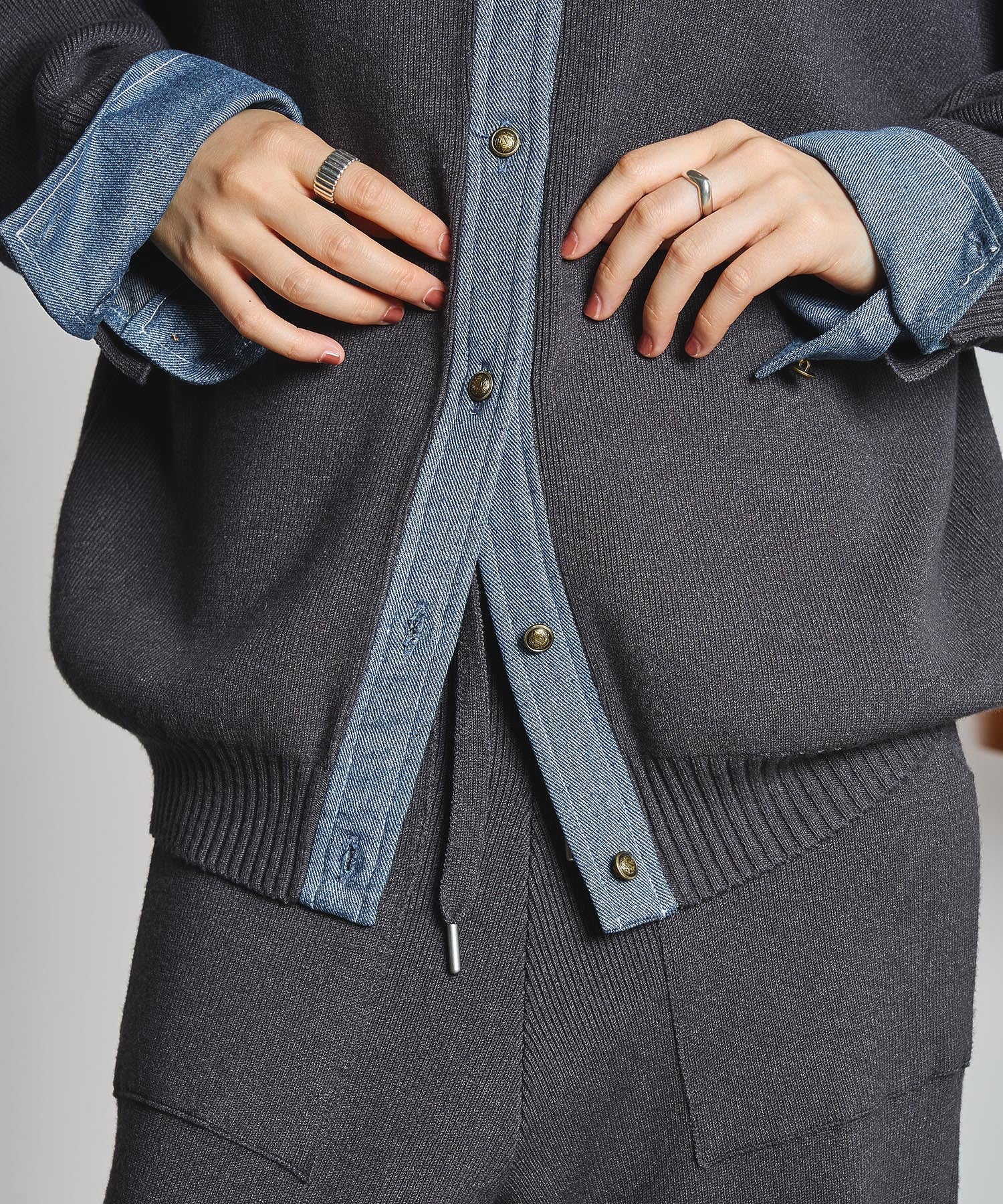 GENE HEAVENS/KNIT x DENIM CARDIGAN