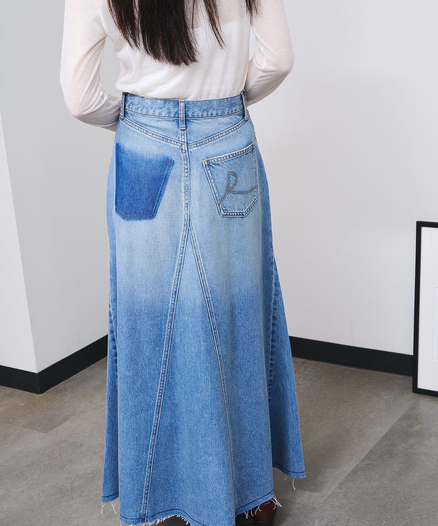 PANEL DENIM LONG SKIRT