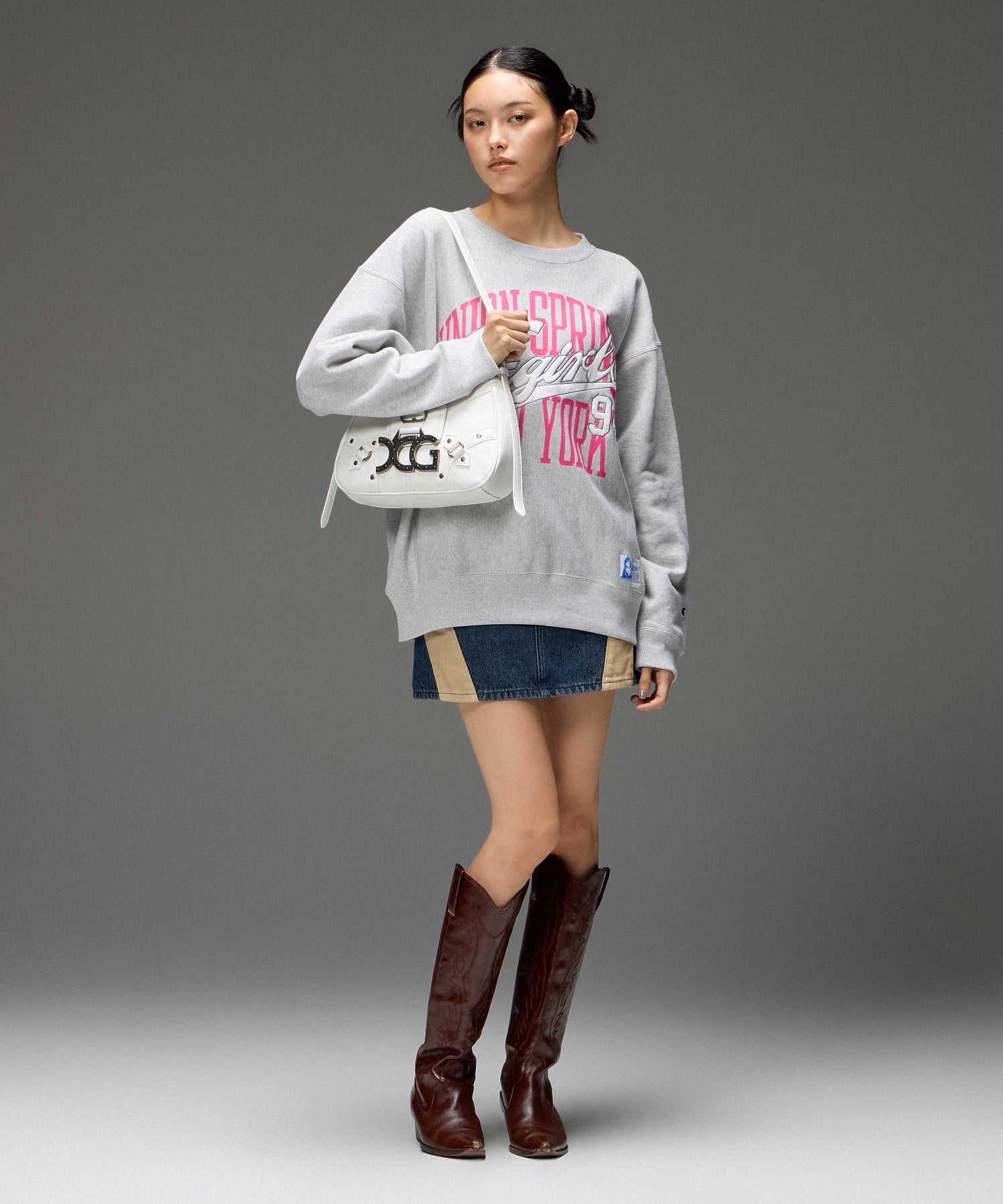X-girl x Champion REVERSE WEAVE® PRINT AND PATCHED LOGO SWEATSHIRT