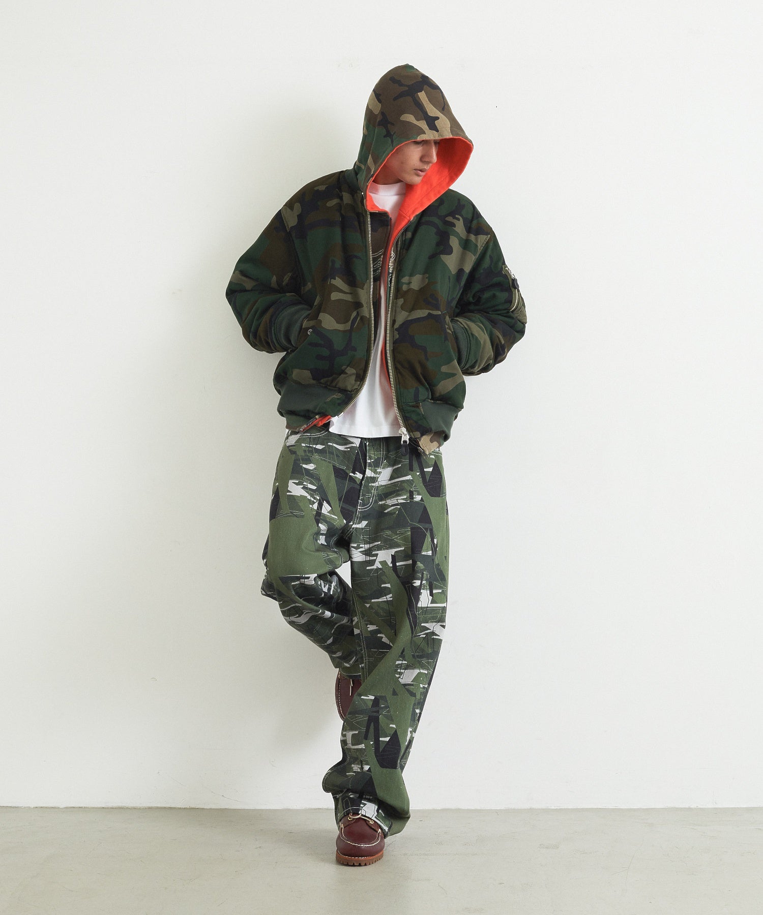 REVERSIBLE CAMO ZIP HOODED SWEATSHIRT