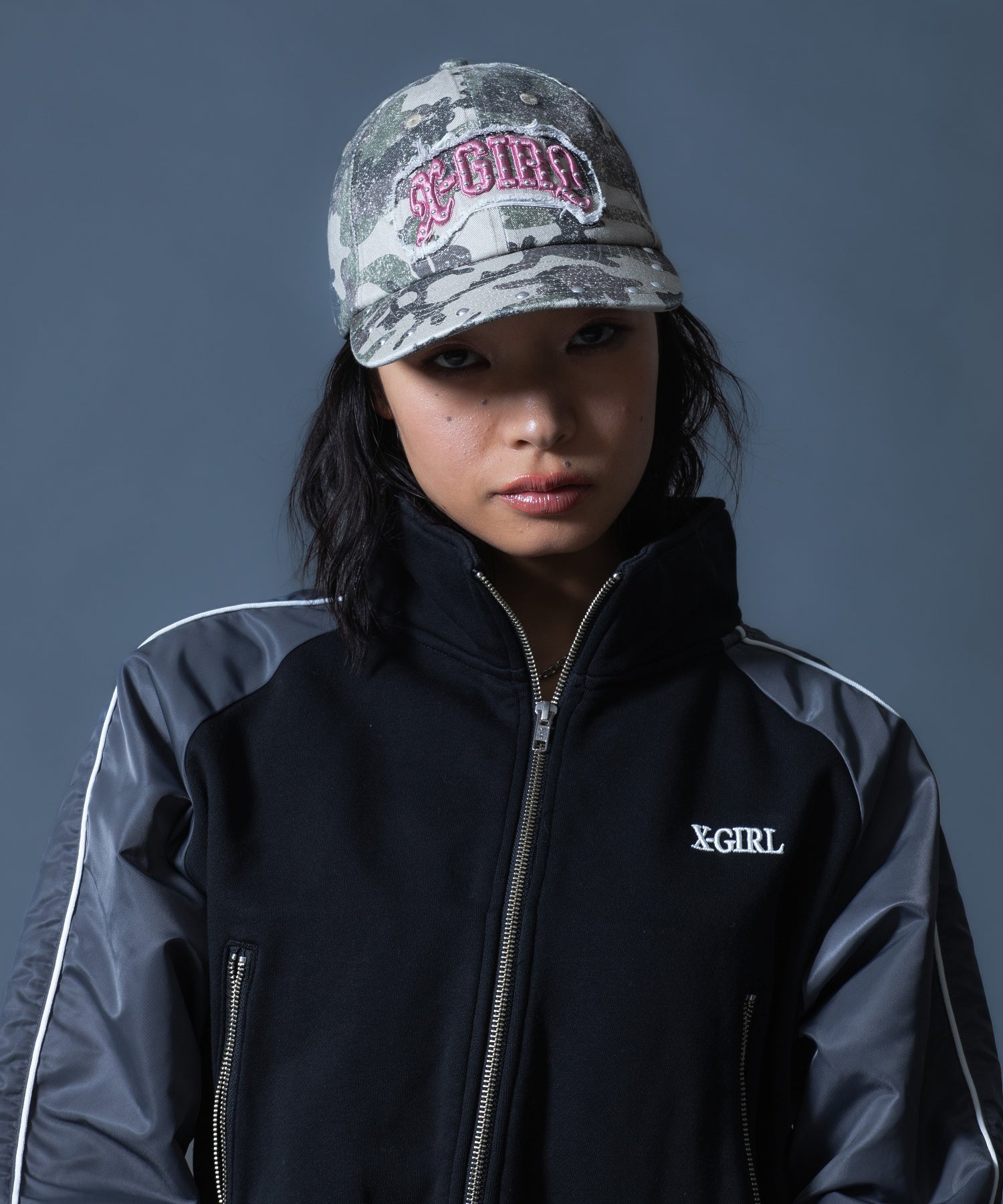 WOVEN MIX SWEAT ZIP UP TOP