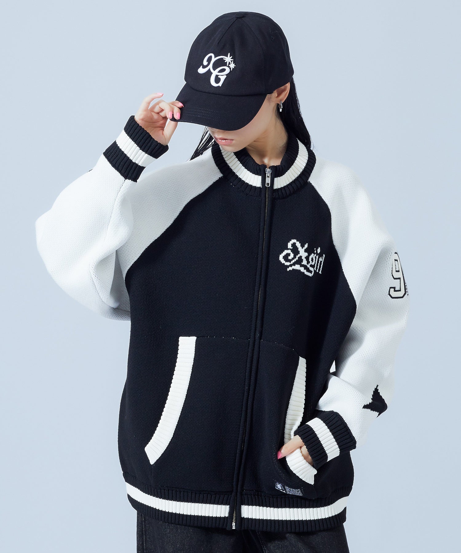 PATCH AND JACQUARD STADIUM KNIT JACKET