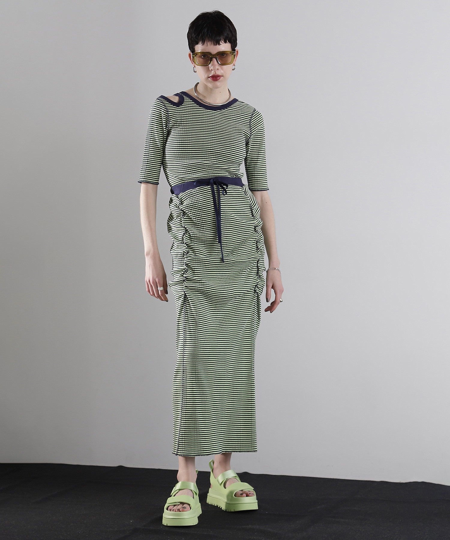 CREOLME/マルチボーダーシャーリングタイトスカート