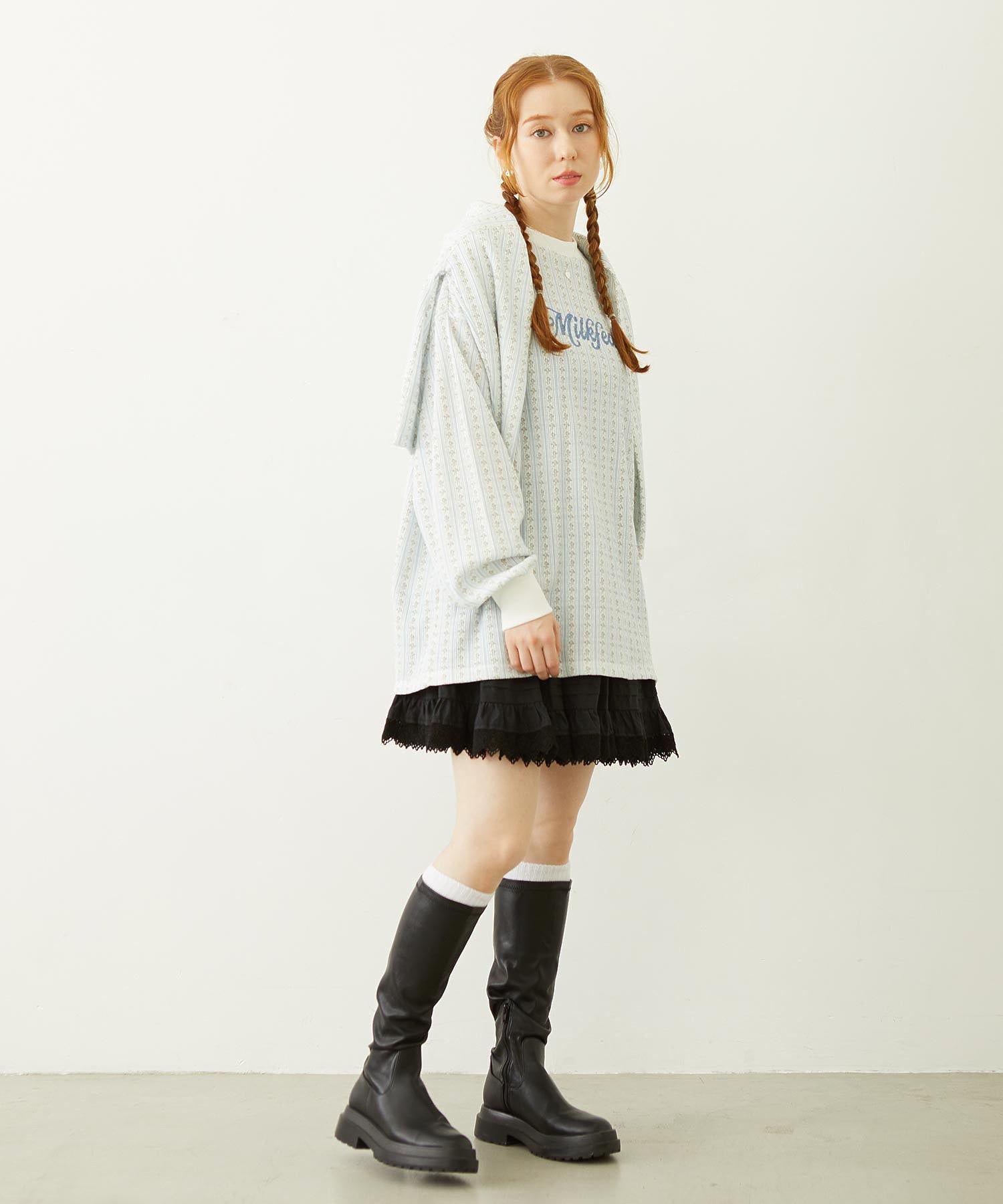 STRIPED FLOWER WAFFLE L/S TOP