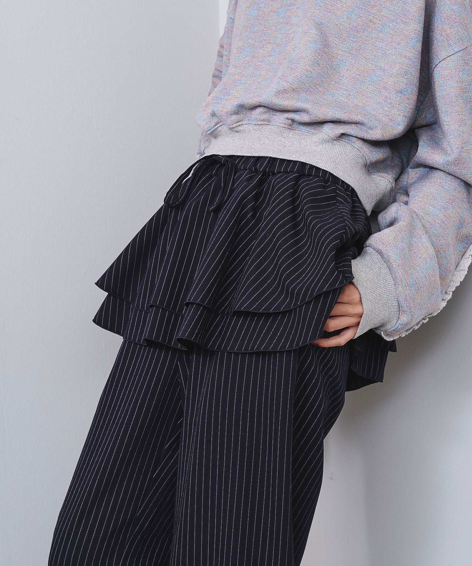LAYERED SKIRT STRIPE PANTS