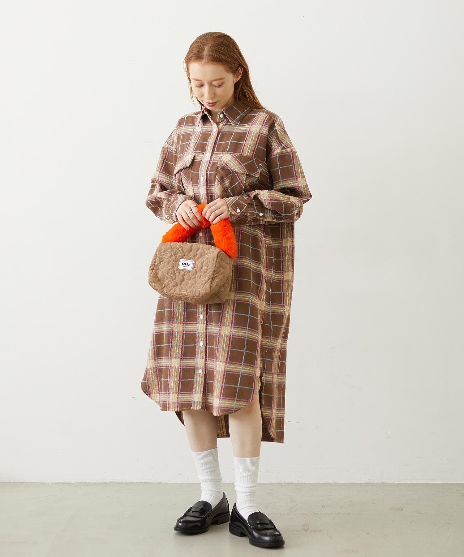 LOGO PLAID SHIRT DRESS