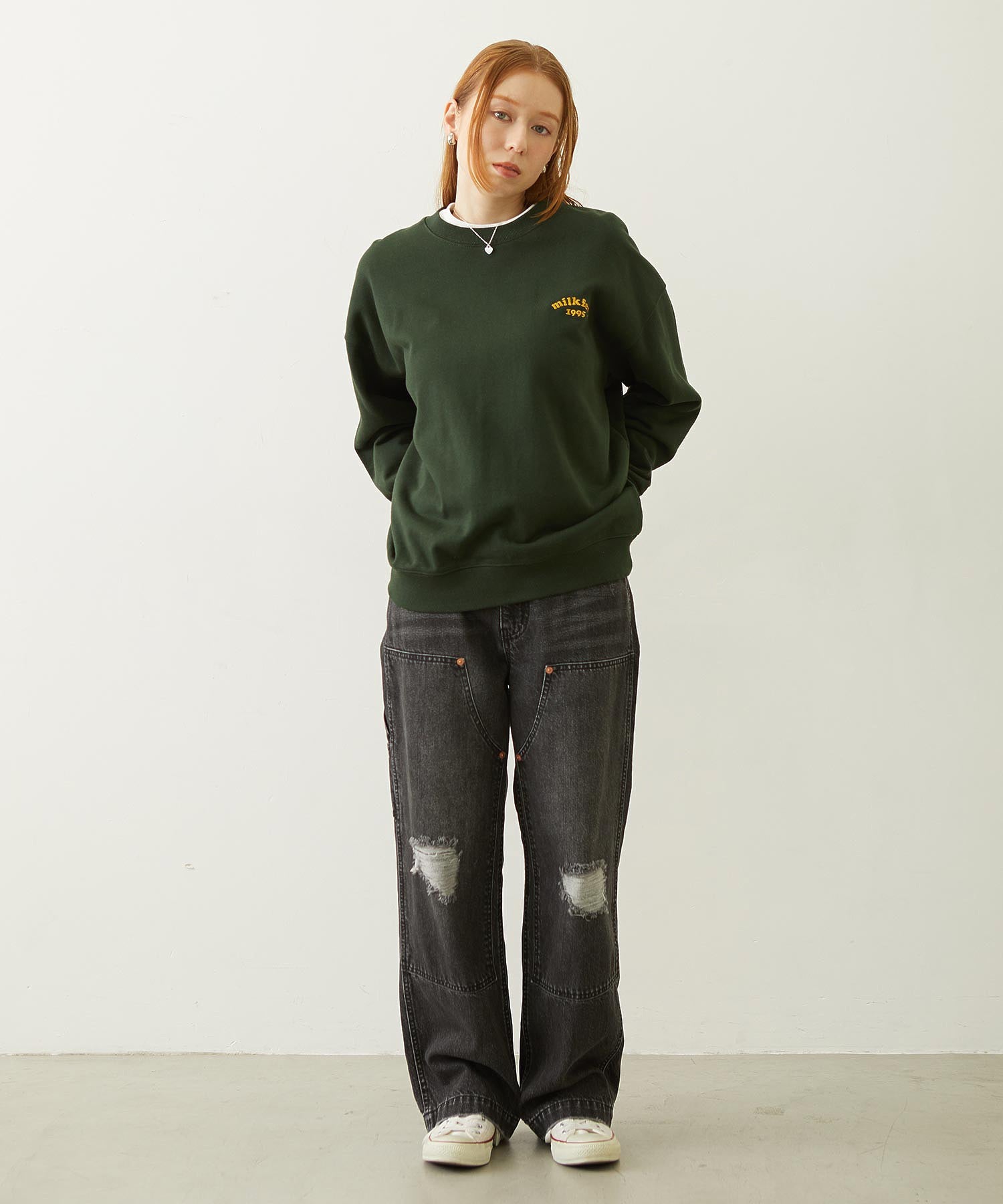 DOUBLE KNEE DISTRESSED DENIM PANTS