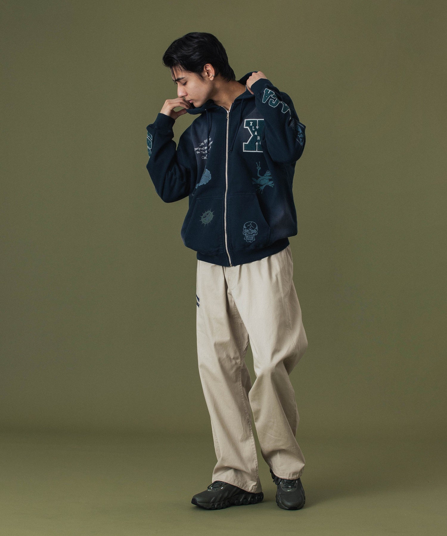 MULTI LOGO ZIP UP HOODED SWEATSHIRT