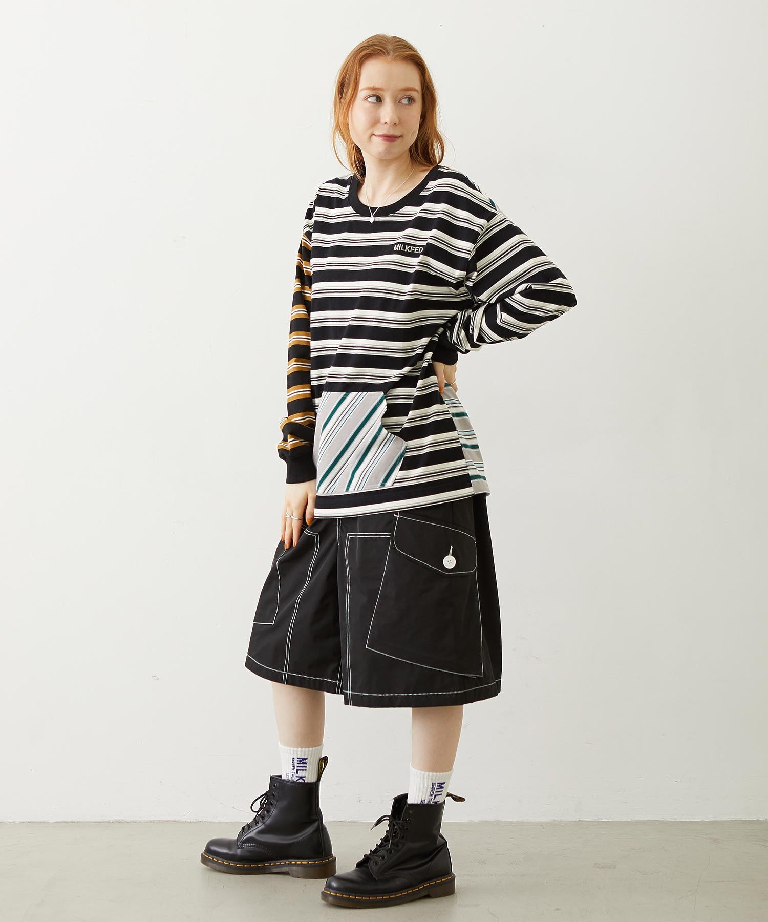 THREE PATTERN STRIPE L/S TOP