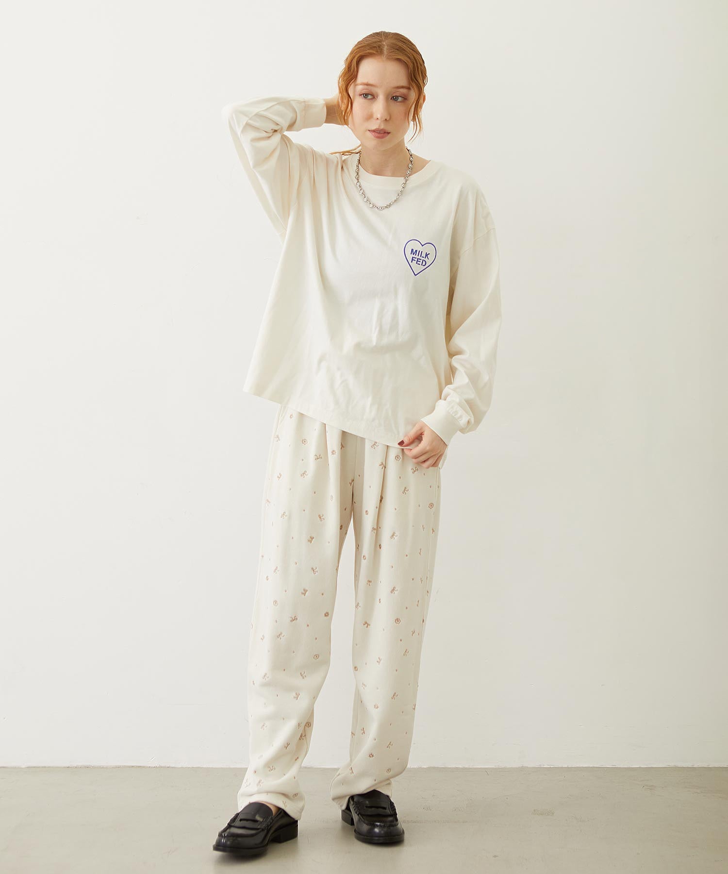 MILKFED. PLAID LOGO L/S TEE