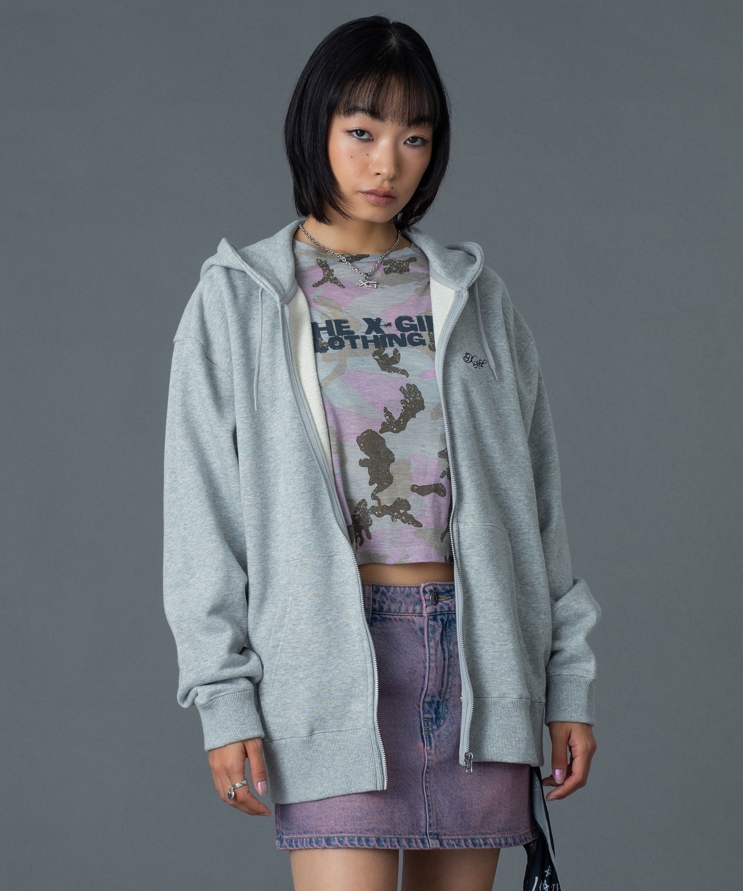 RHINESTONE LOGO AND FACE ZIP UP SWEAT HOODIE