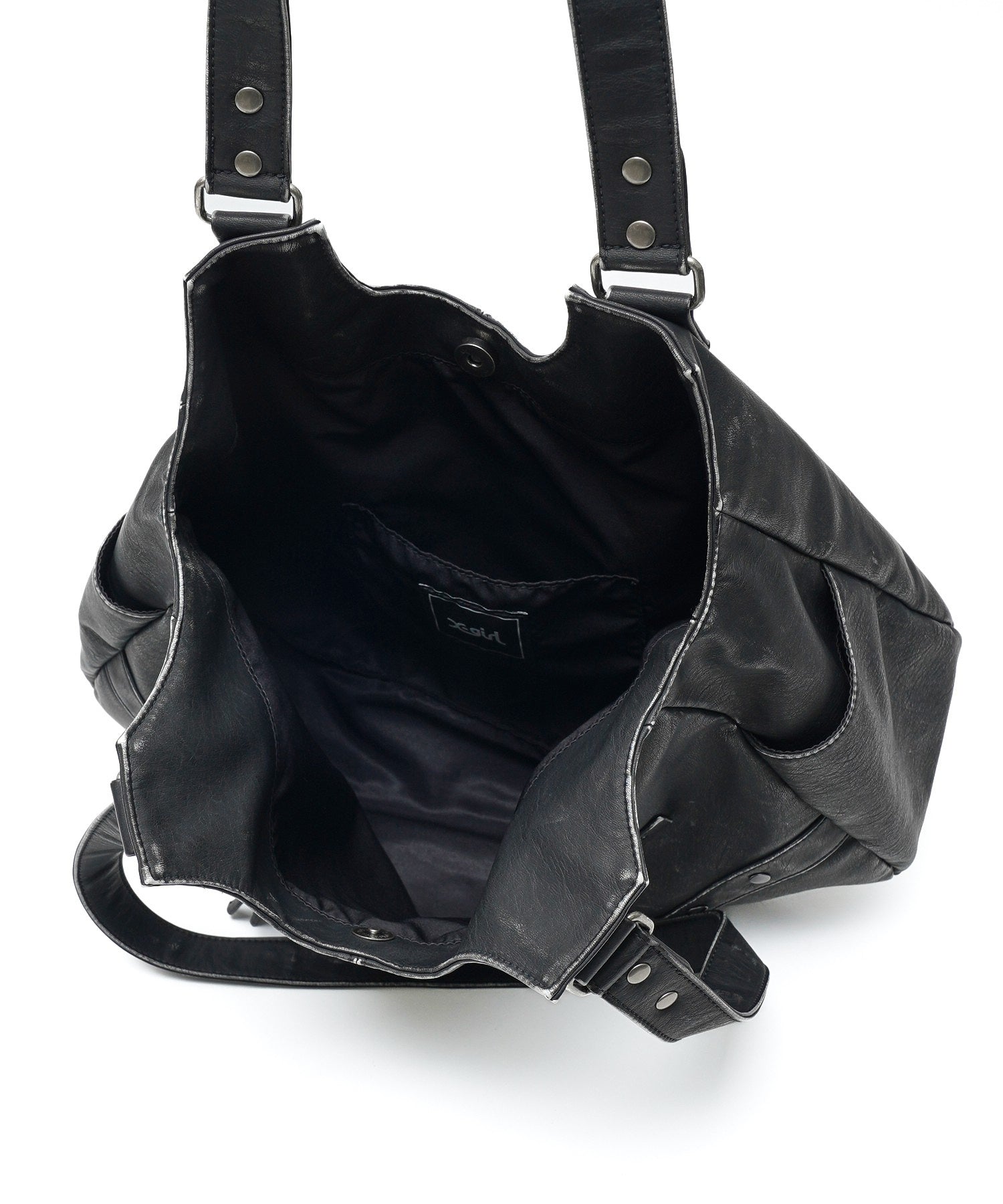 METAL LABEL FAUX LEATHER BAG