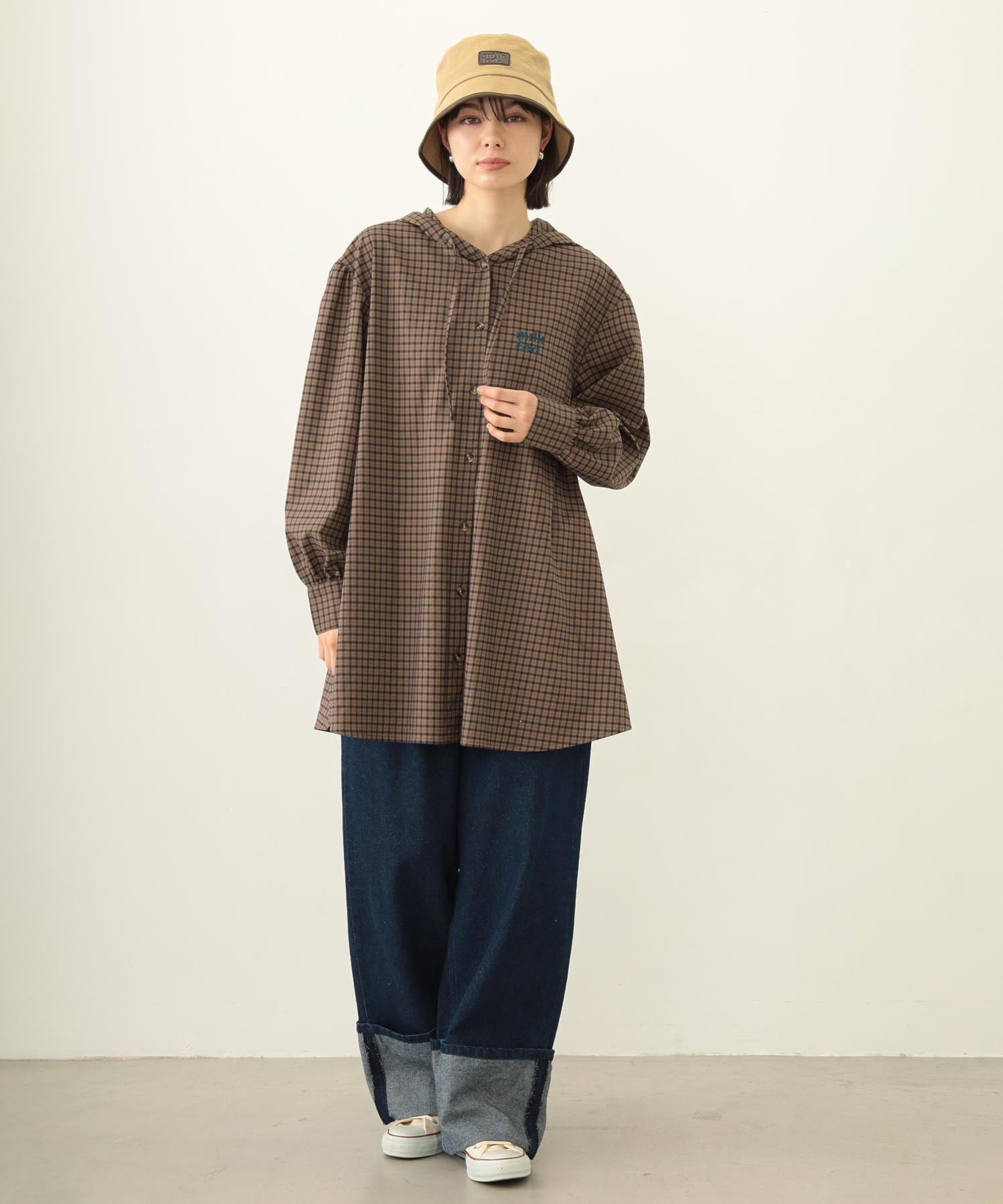 VOLUME SLEEVE HOODED BLOUSE