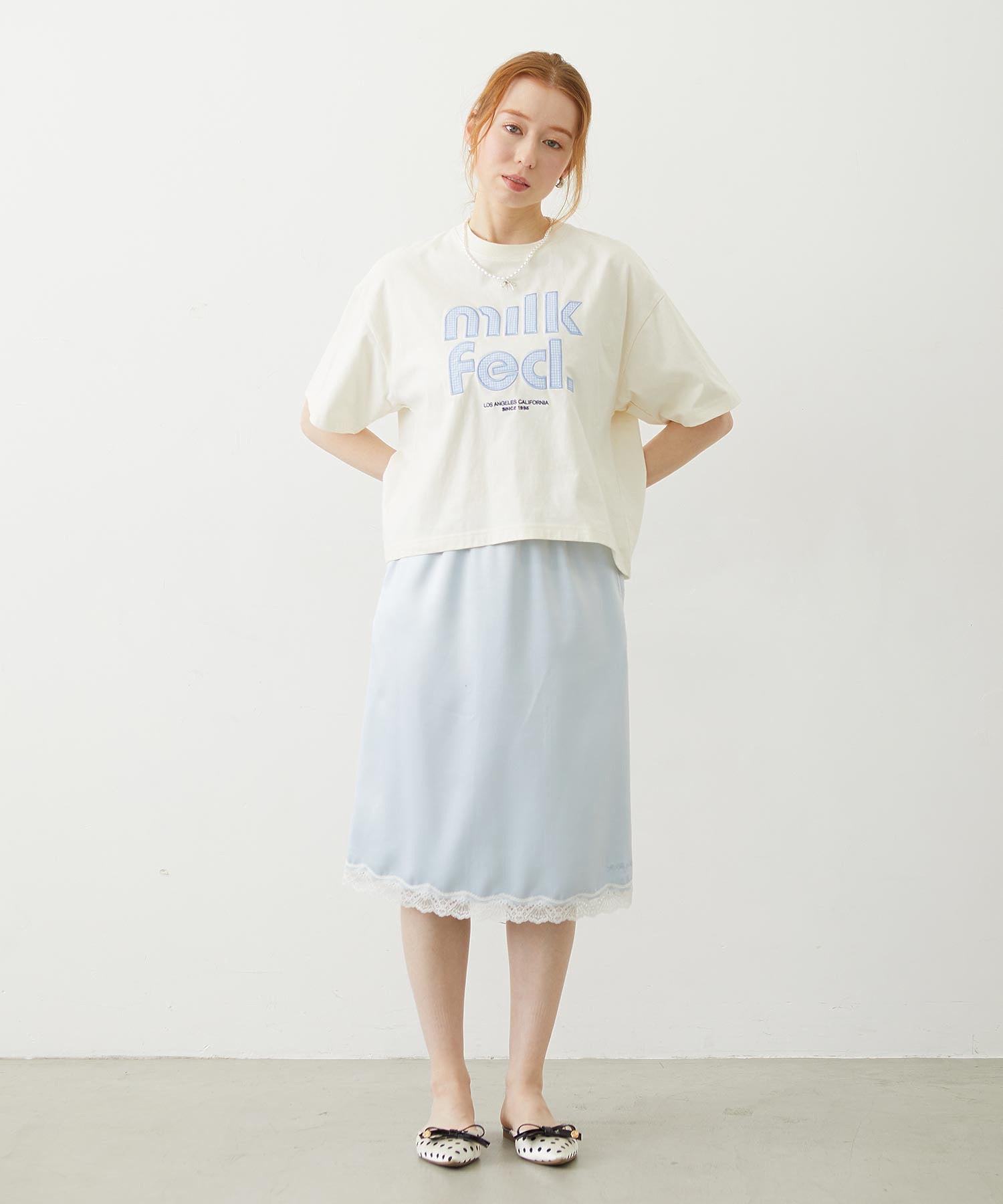 CUT OUT LOGO GINGHAM WIDE S/S TEE