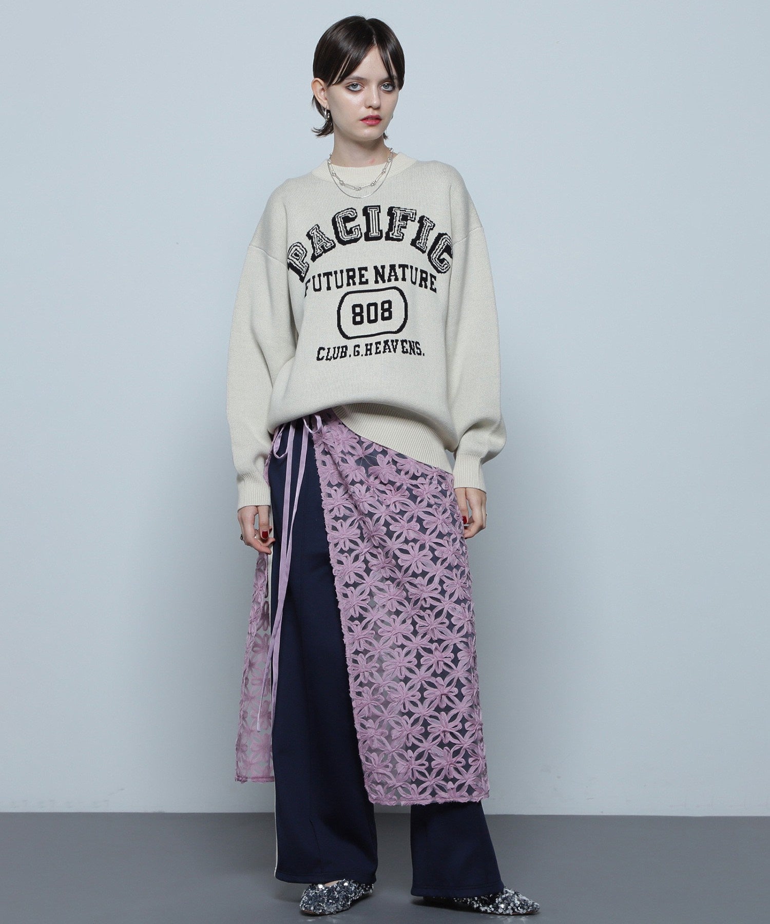 GENE HEAVENS/カレッジライクロゴ ジャカードニット