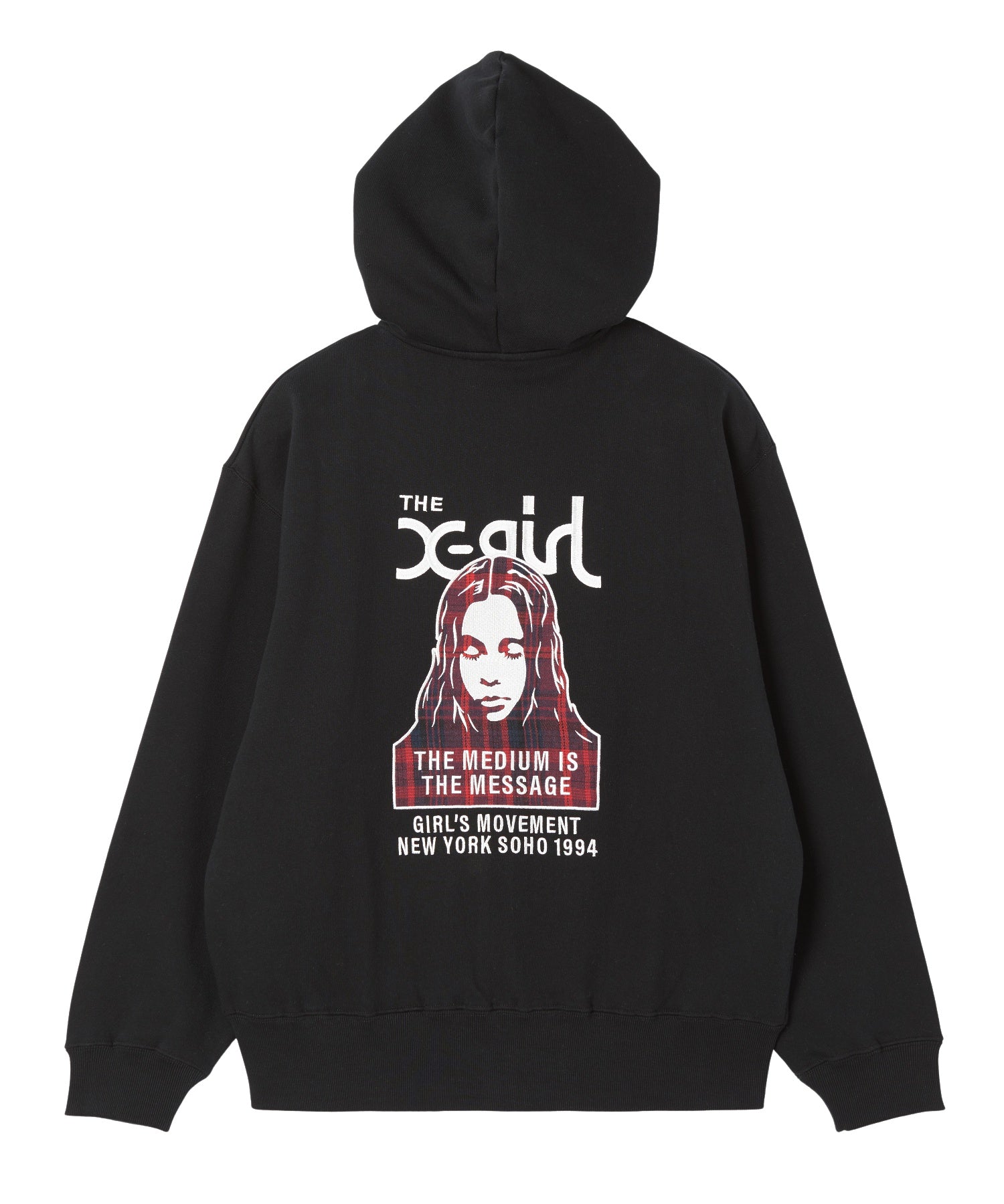 PLAID PATTERN FACE PATCH ZIP UP SWEAT HOODIE
