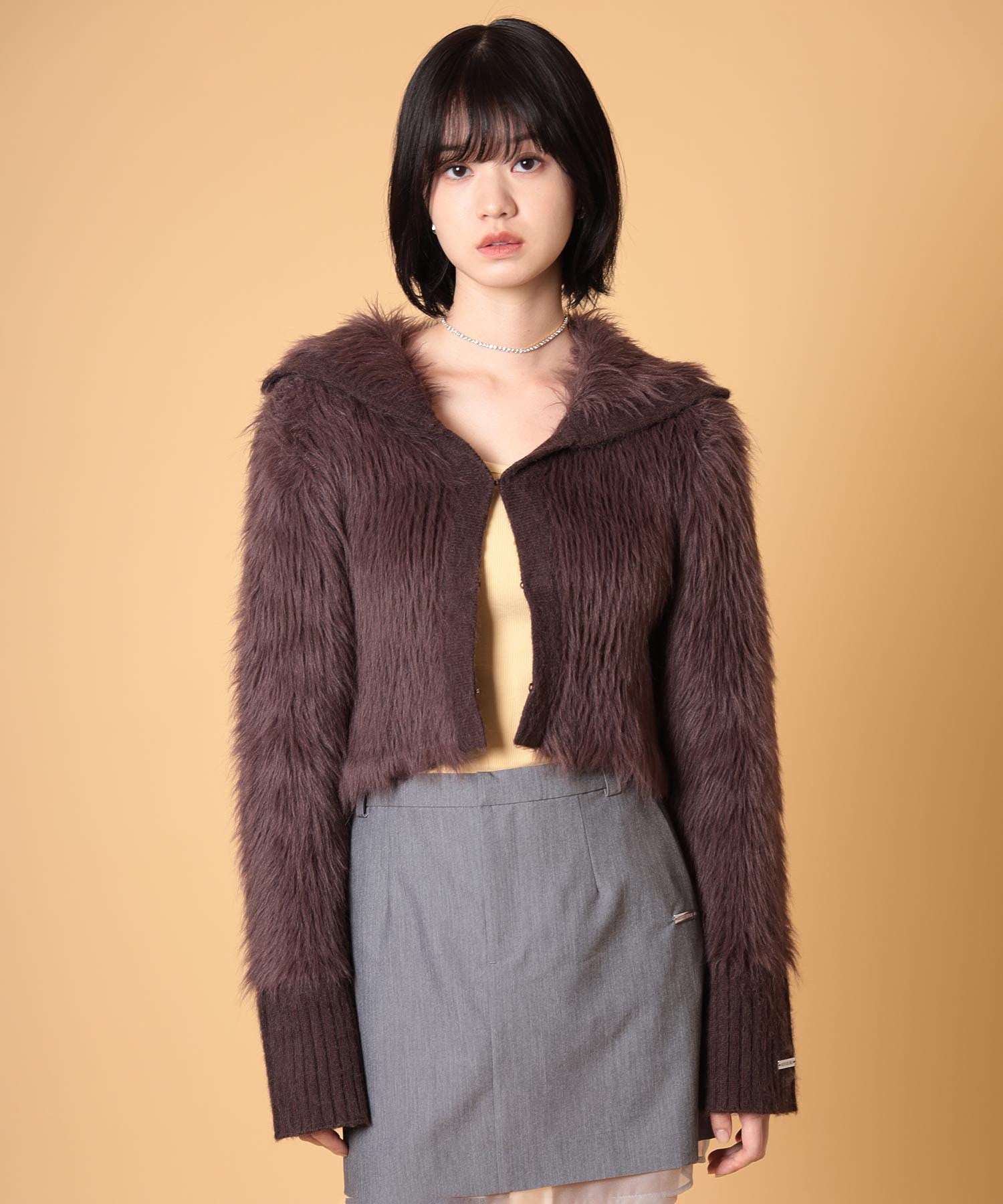 ビッグカラーシャギーニットカーディガン