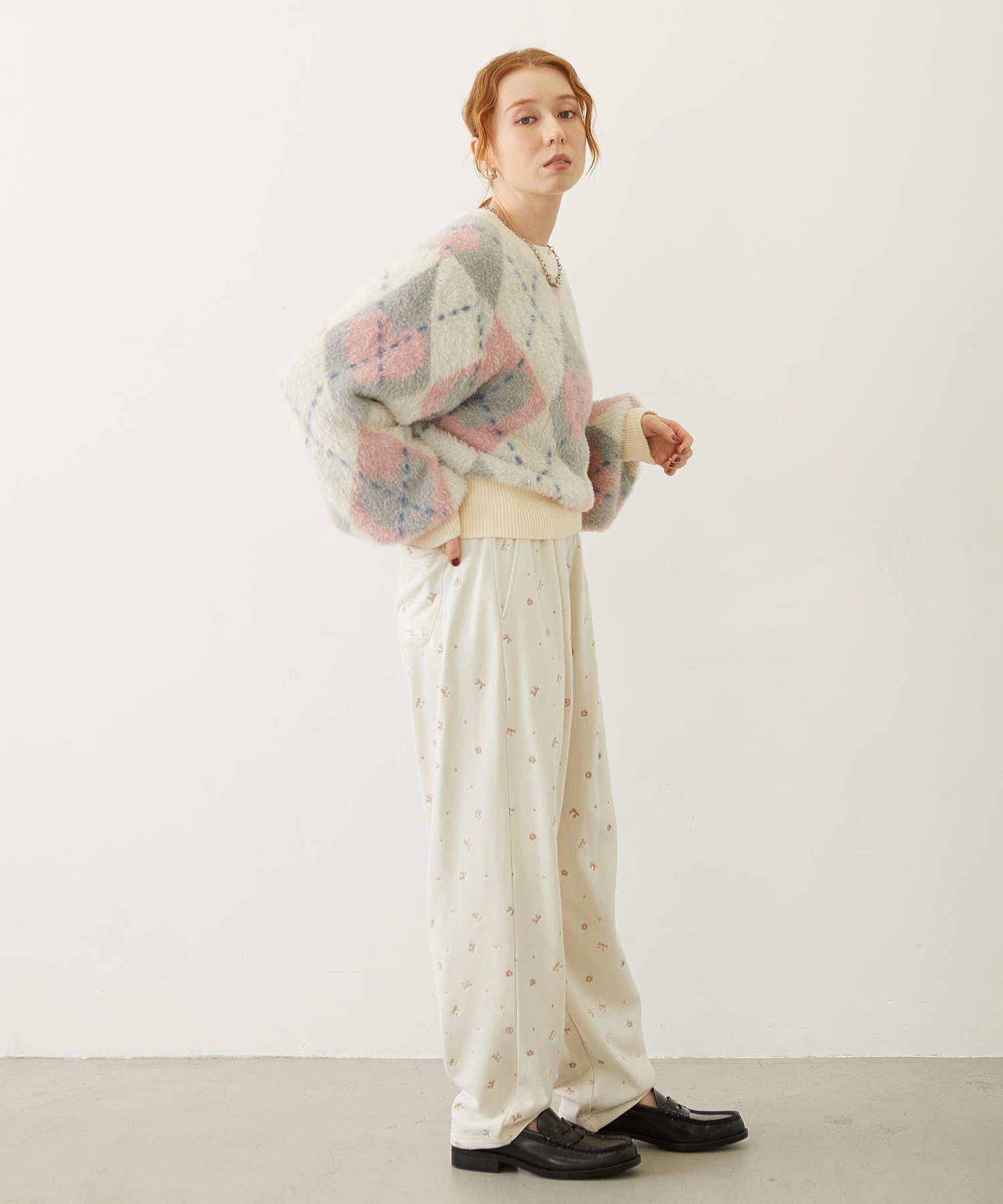 HEART ARGYLE KNIT TOP