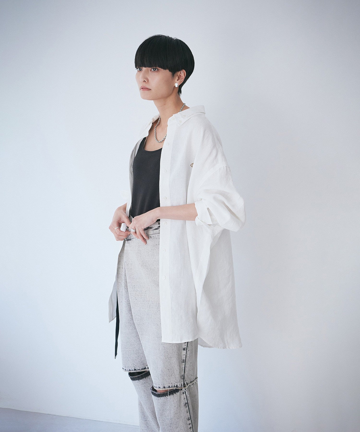 ボタンダウン ダブルネックシャツ