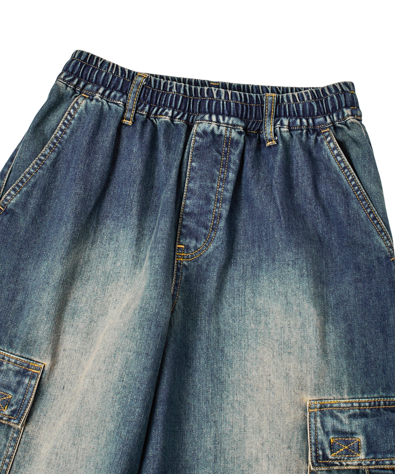 FADED 2WAY WIDE LEG DENIM CARGO PANTS