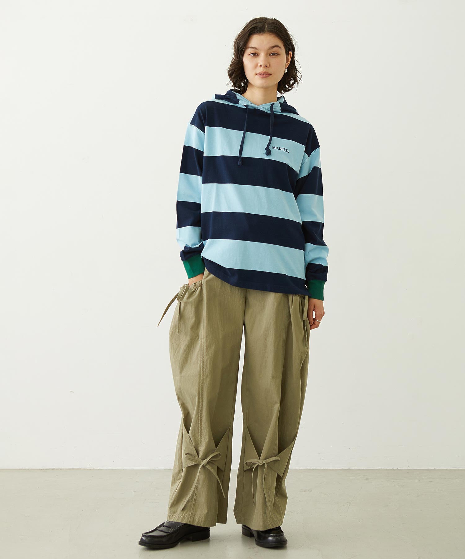 CONTRAST RIB STRIPED HOODED TOP
