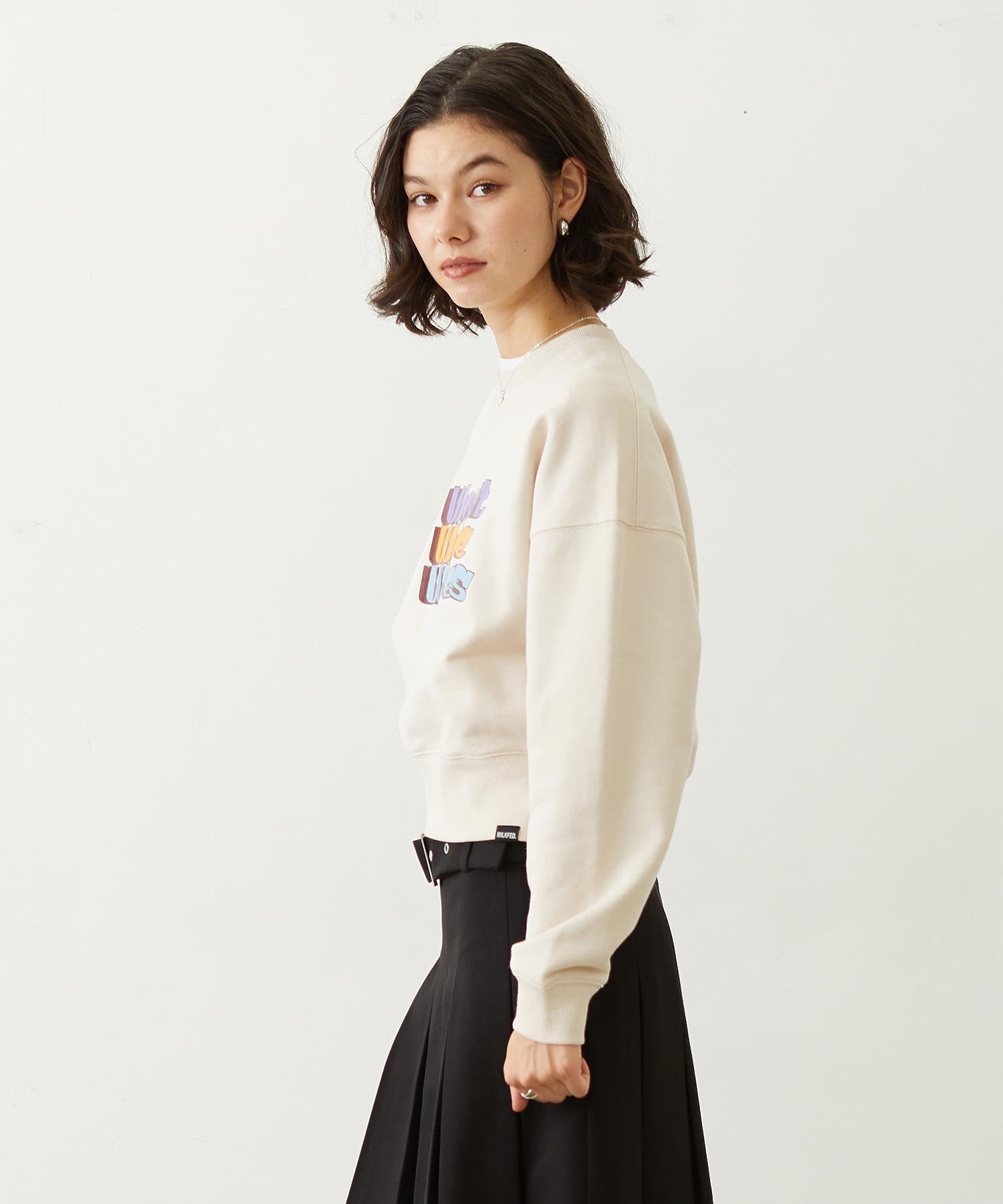 THREE-TIERED LOGO CLEAR PRINT SHORT CREW SWEAT