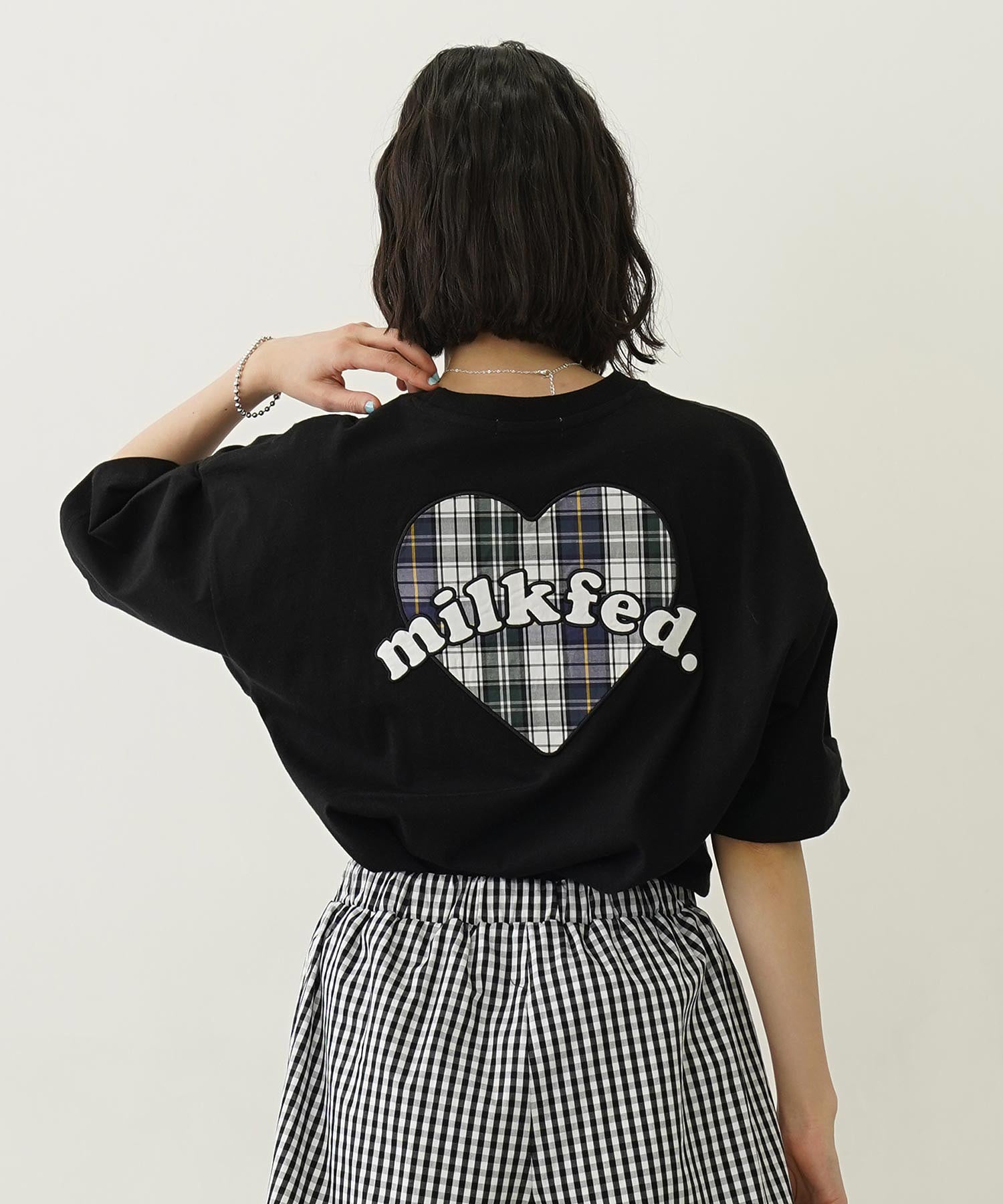 PLAID HEART WIDE S/S TEE