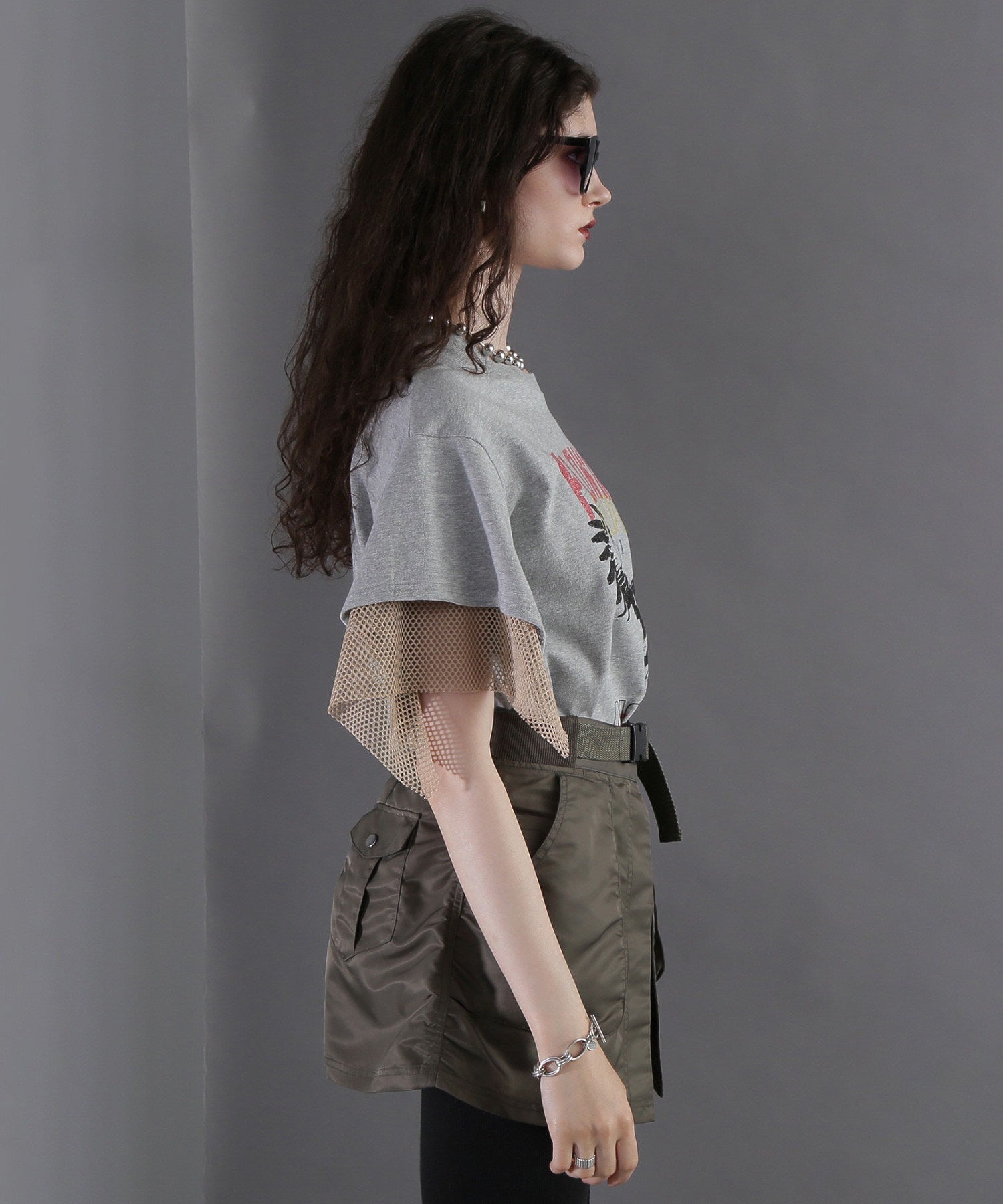 メッシュレイヤード スリーブ Tシャツ