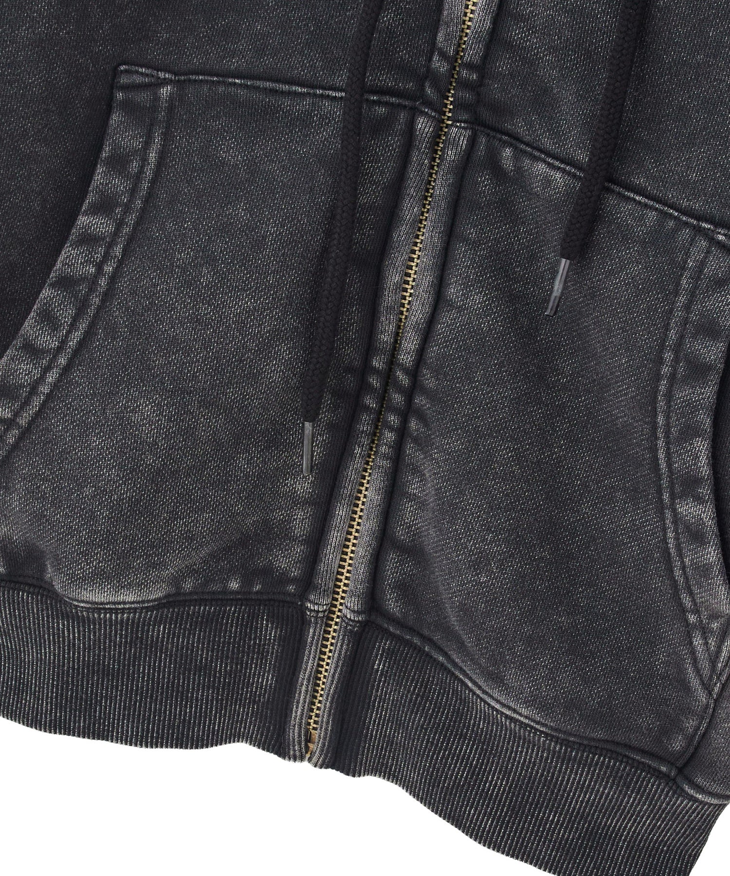 FACE LABEL WASHED COMPACT ZIP UP SWEAT HOODIE