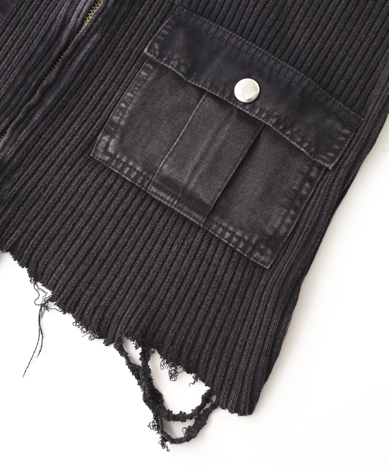 DISTRESSED WOVEN MIX ZIP UP TOP