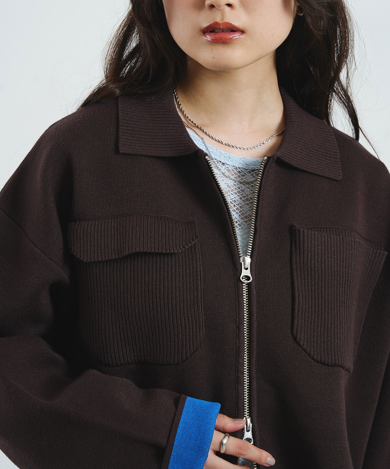 COLLARED ZIP CARDIGAN