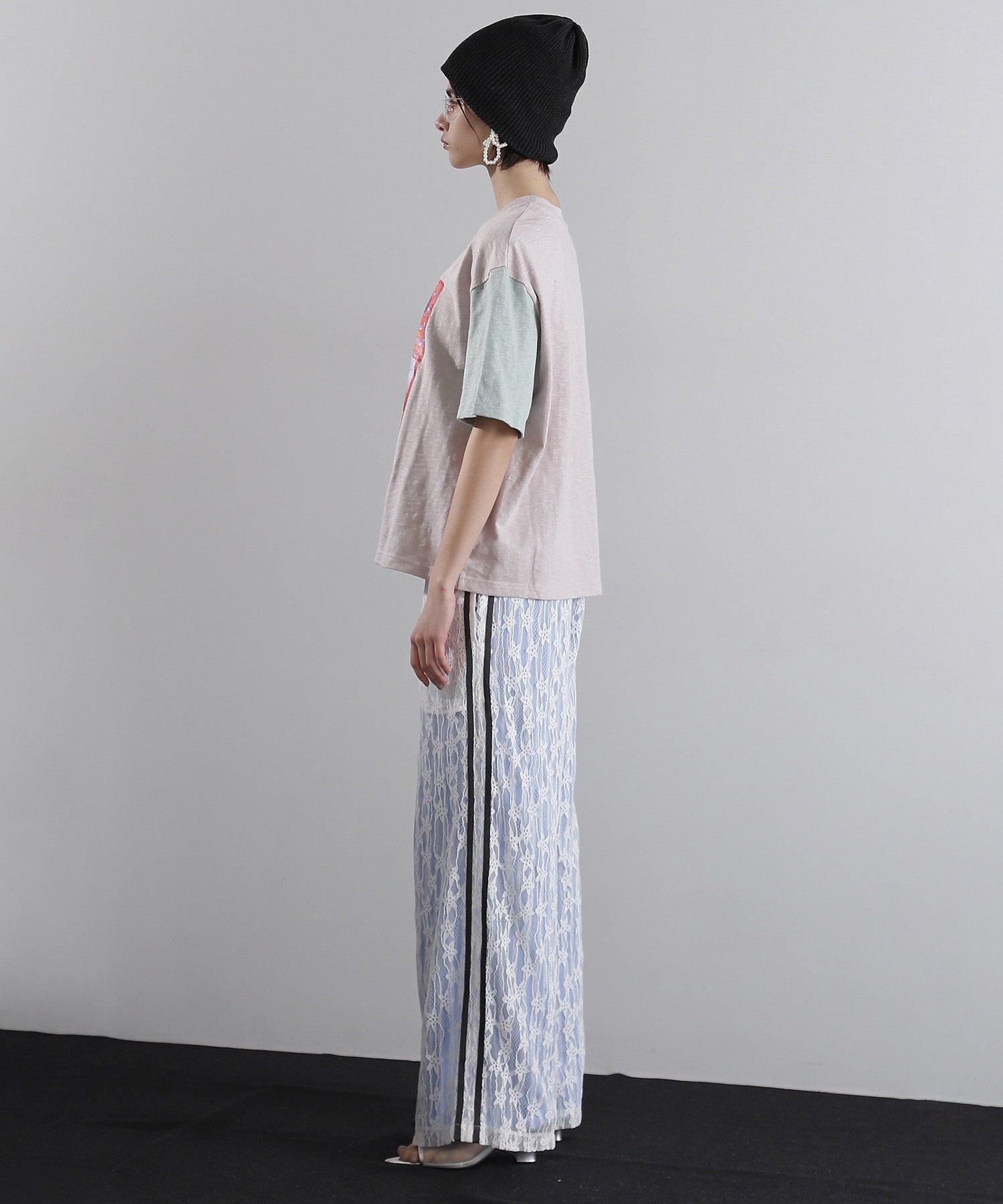 OKIRAKU×ROSE BUD/袖配色 プリントTシャツ