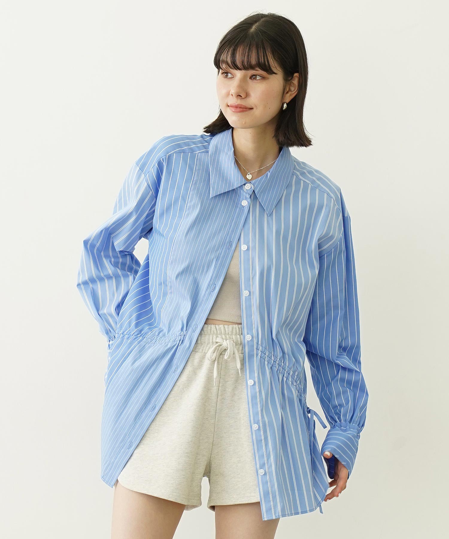 STRIPED SHIRRING SHIRT