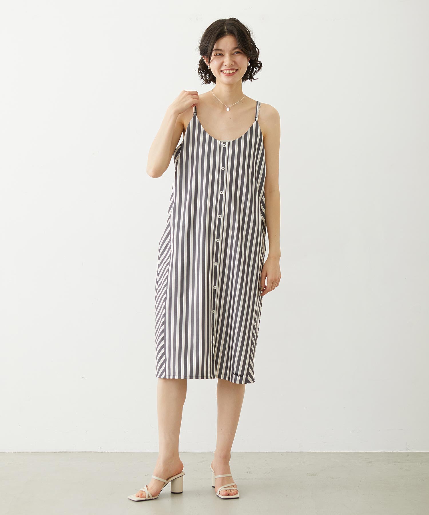 BIAS-CUT STRIPED CAMI DRESS