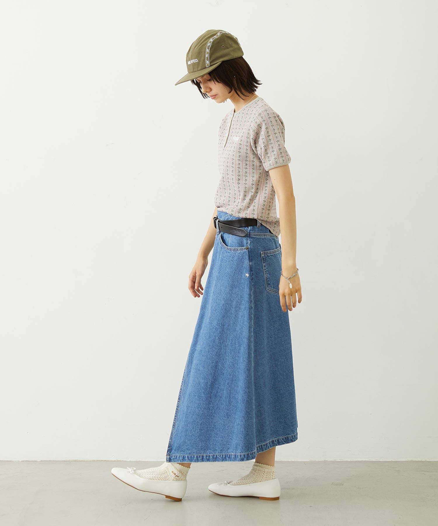 STRIPED FLOWER WAFFLE S/S TOP