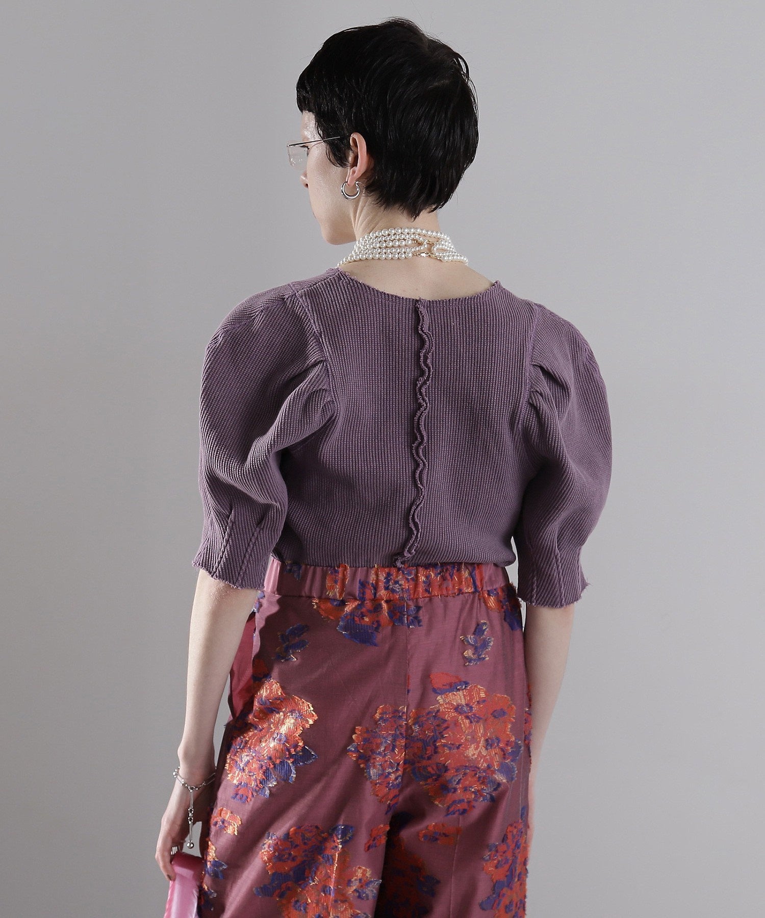 mici/ボリュームスリーブワッフルトップス