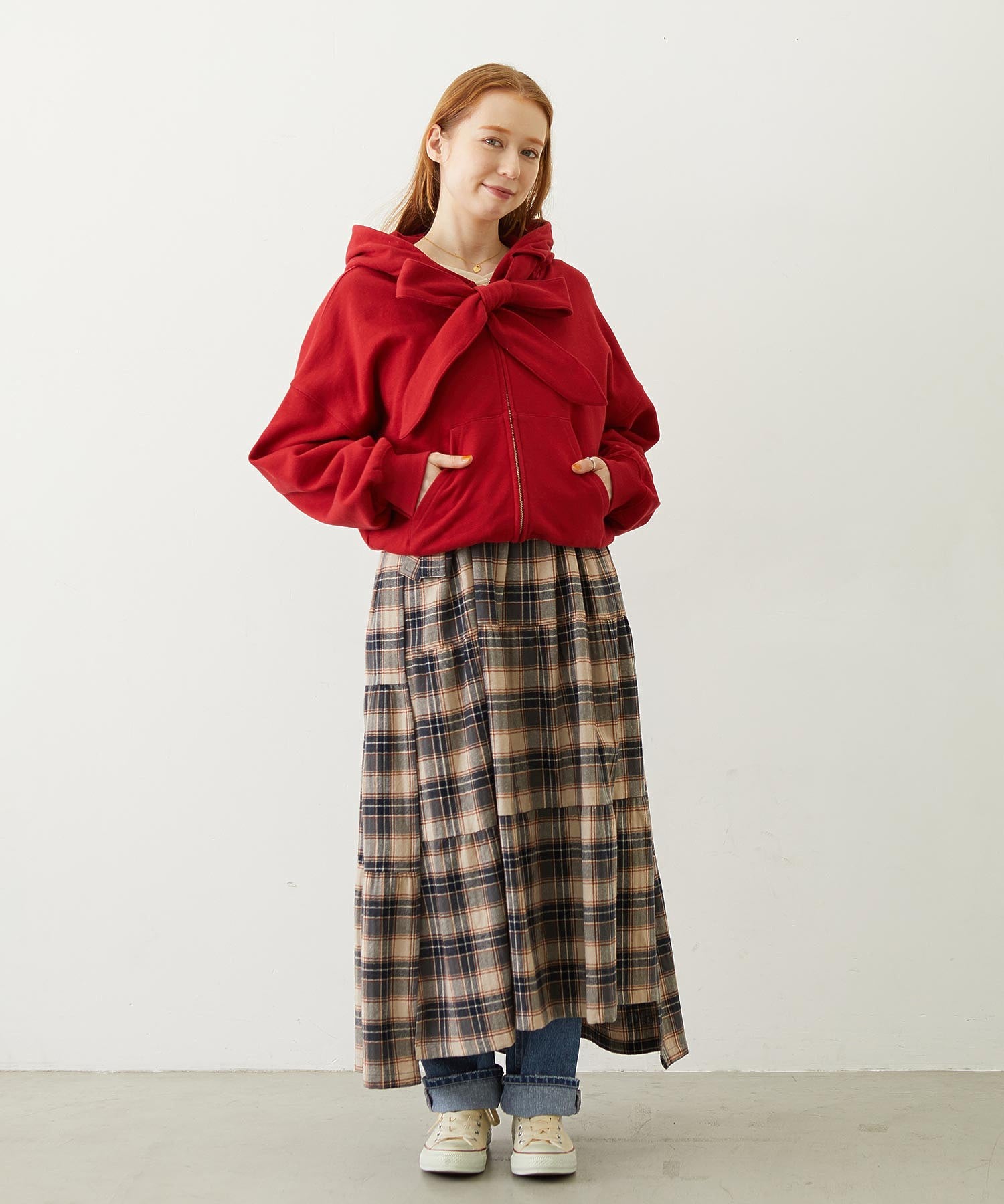 BIG RIBBON SWEAT ZIP HOODIE