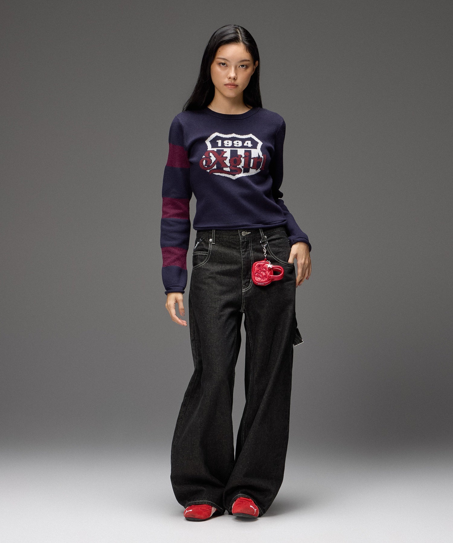 LOOP WITH BUCKLE WIDE LEG DENIM PANTS