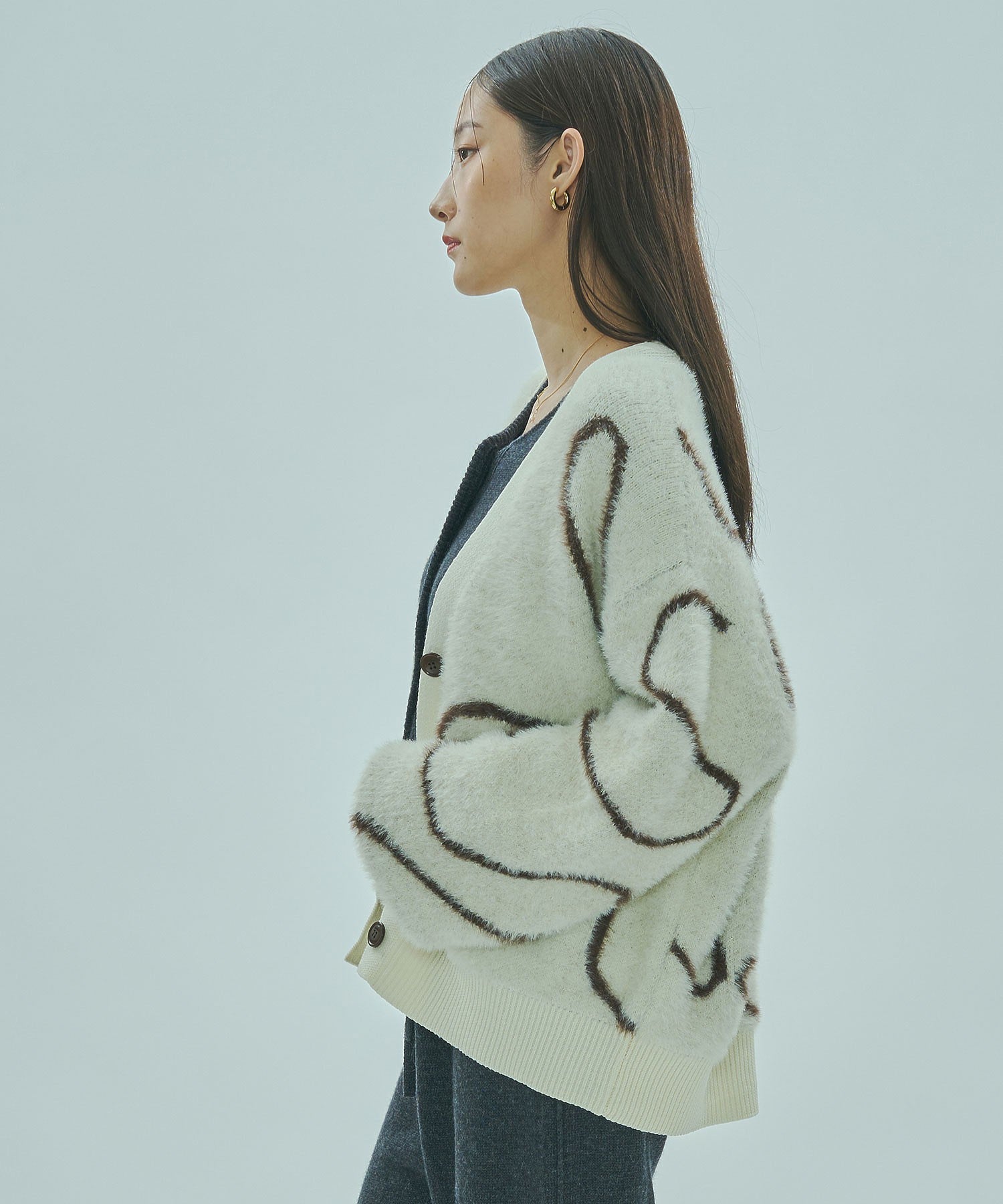 LINE JACQUARD KNIT CARDIGAN