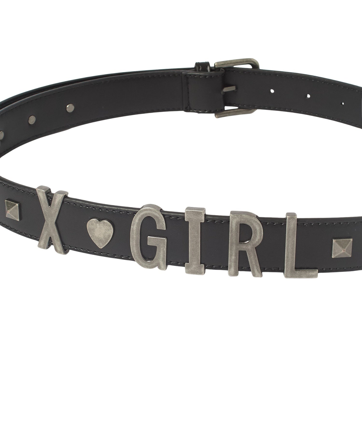 METAL LOGO STUDDED FAUX LEATHER BELT