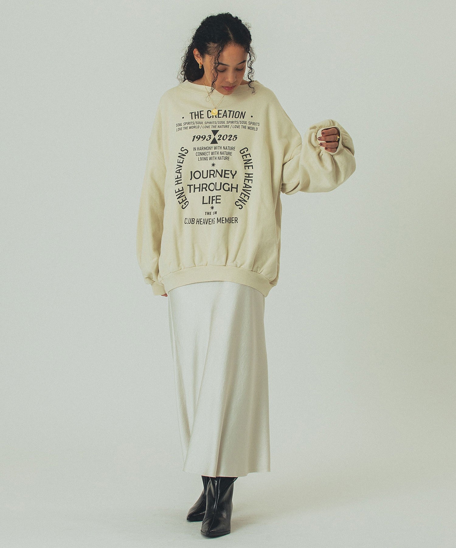 GENE HEAVENS/VOLUME SLEEVE PRINT SWEAT