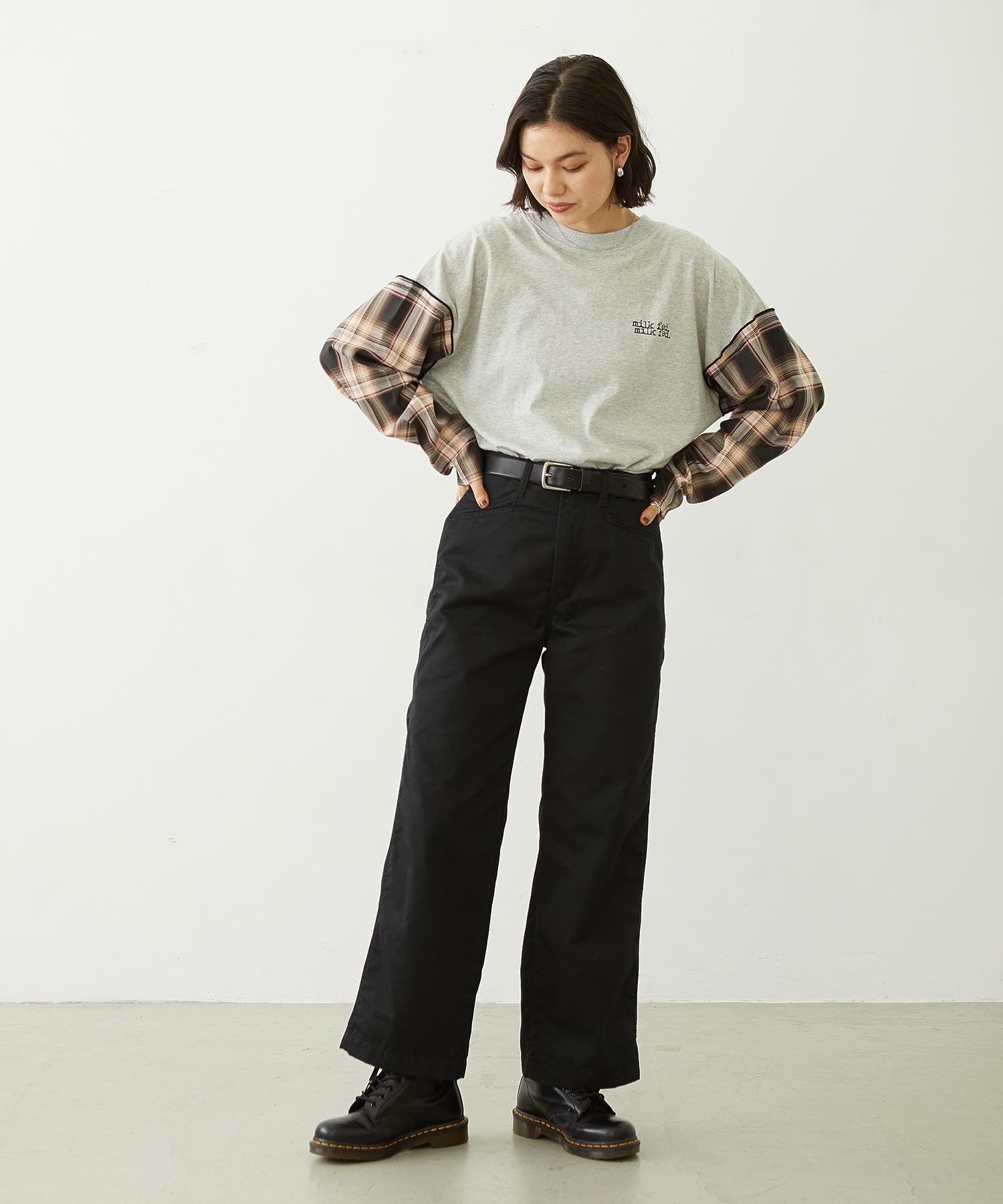 PLAID SLEEVES L/S TOP