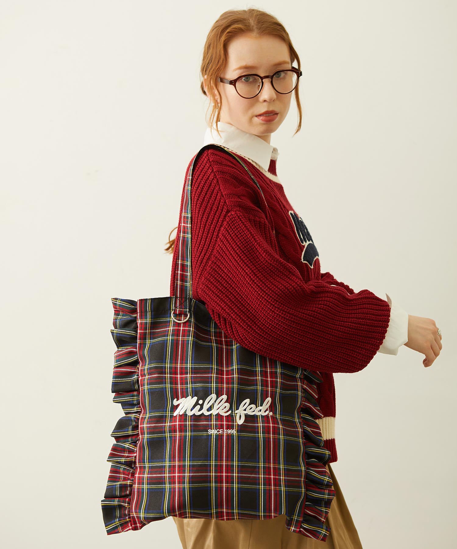 FRILLED TARTAN TOTE BAG