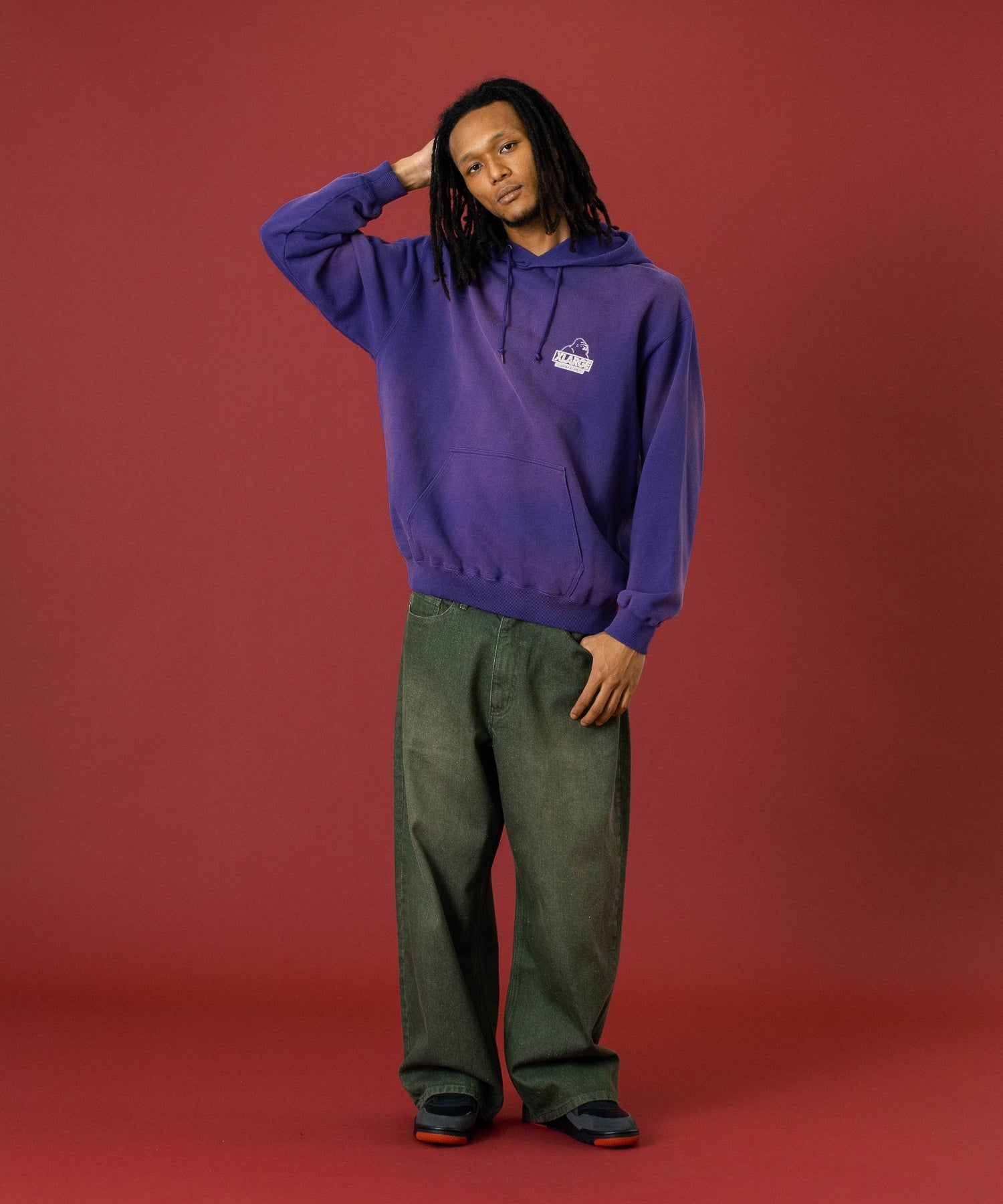DISCHARGE PRINTED SLANTED OG HOODED SWEATSHIRT