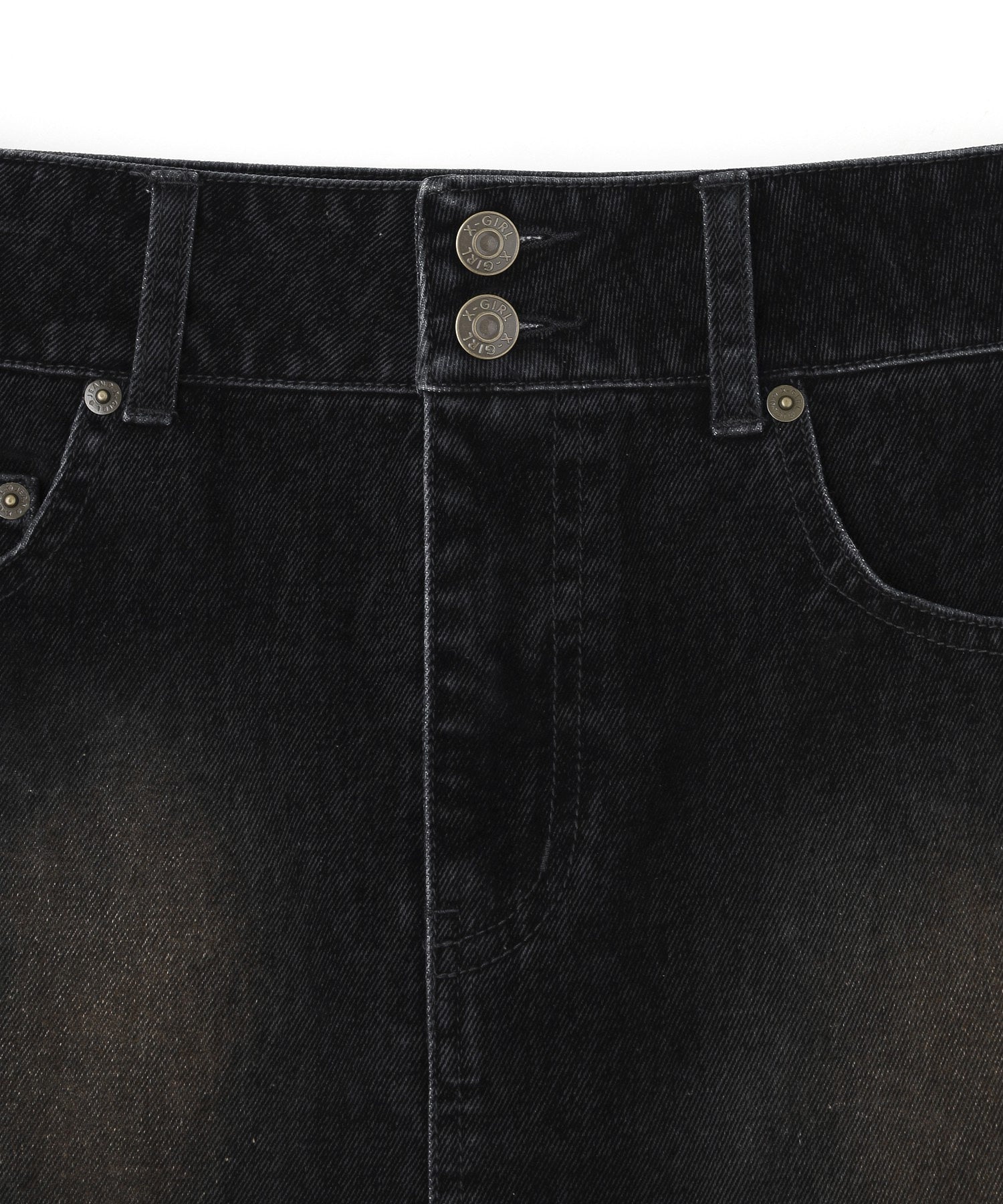 FLOCKED DENIM MINI SKIRT
