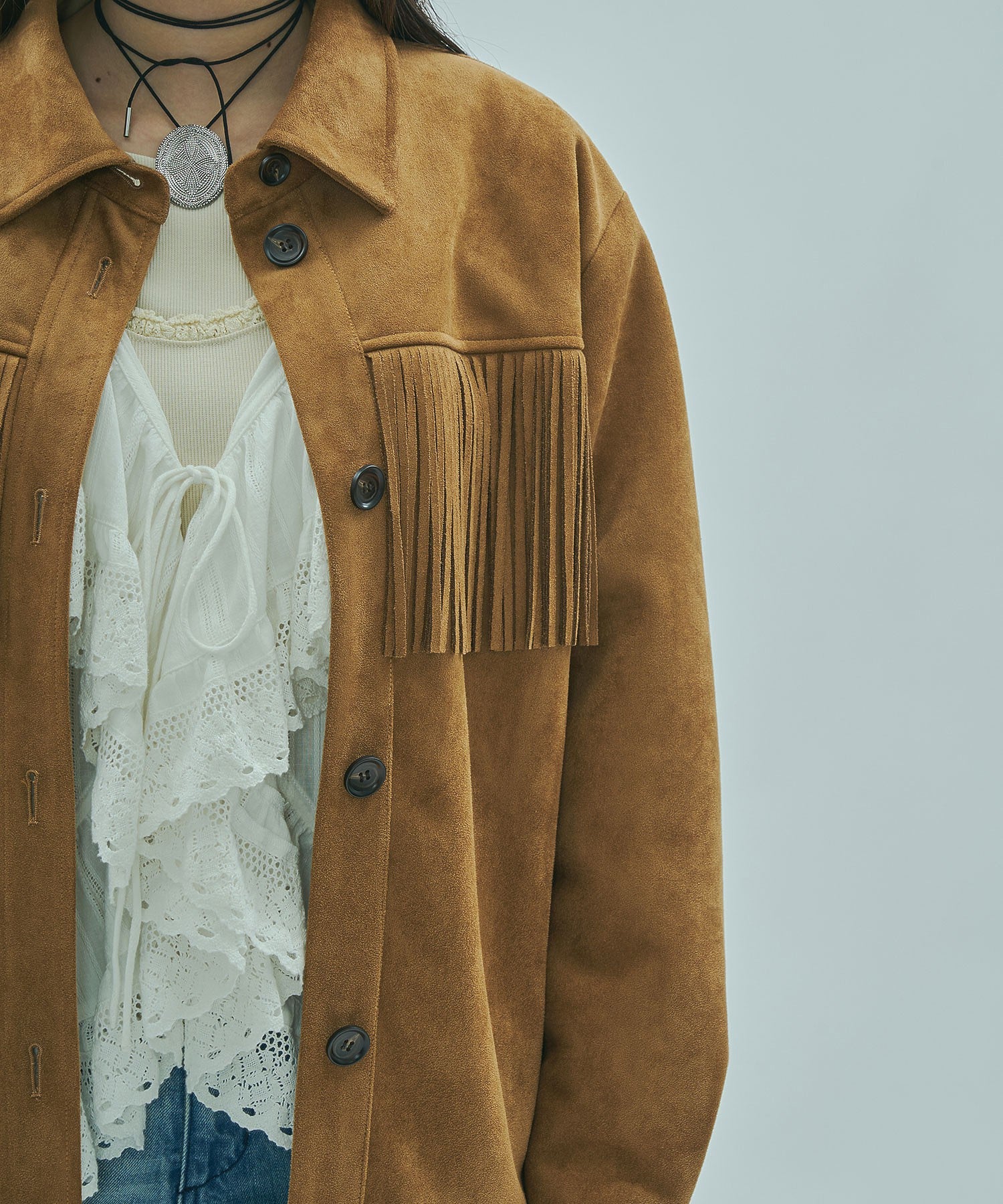 mag.by c/FAKE SUEDE FRINGE JAKET